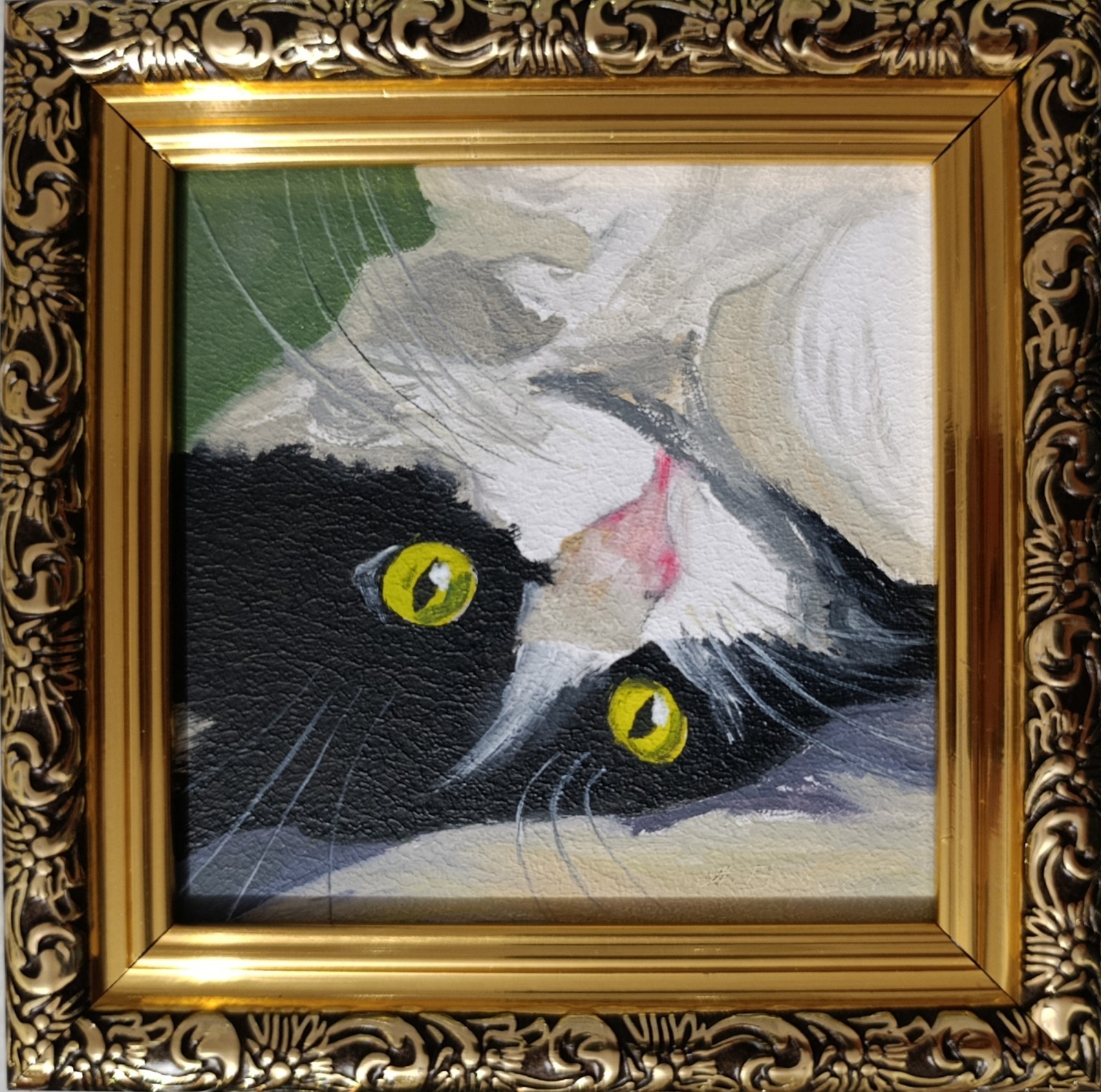 ORIGINAL Oil Painting Cat Animal Pet Contemporary Wall art Miniature Handmade