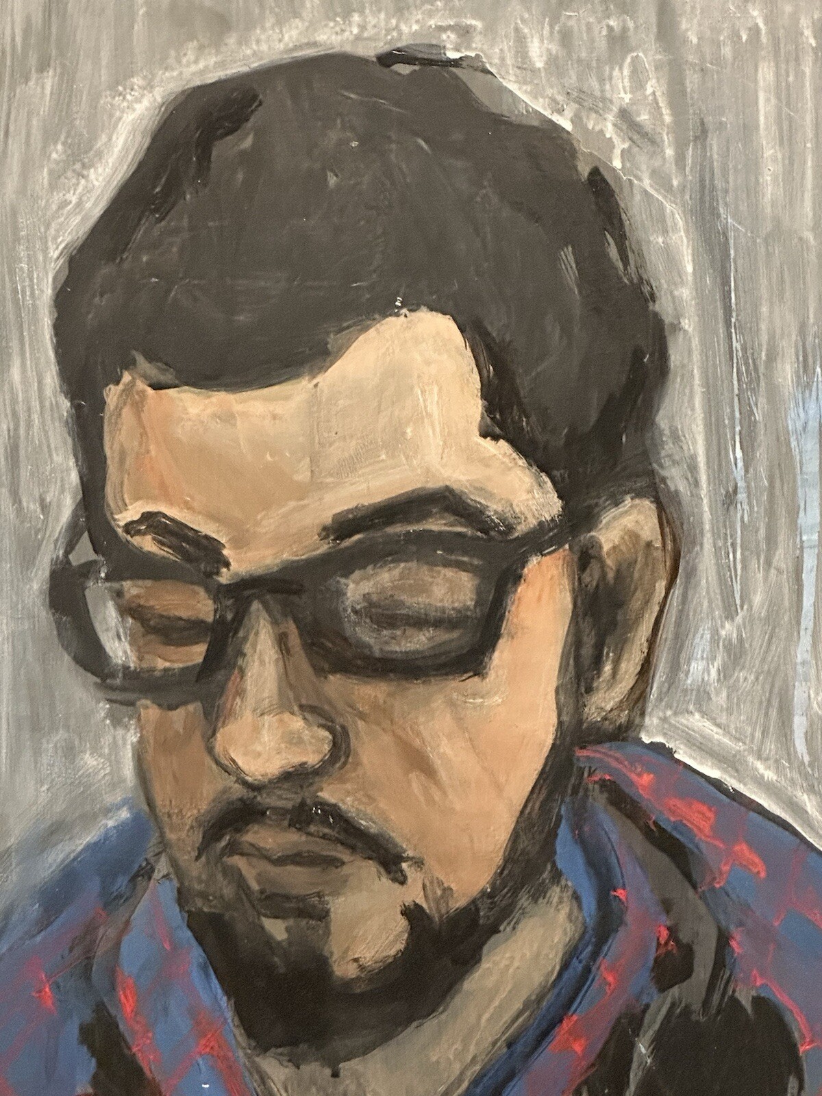 Portrait Man “In the studio” Mixed Media Painting / Paper Myst. Artist Framed