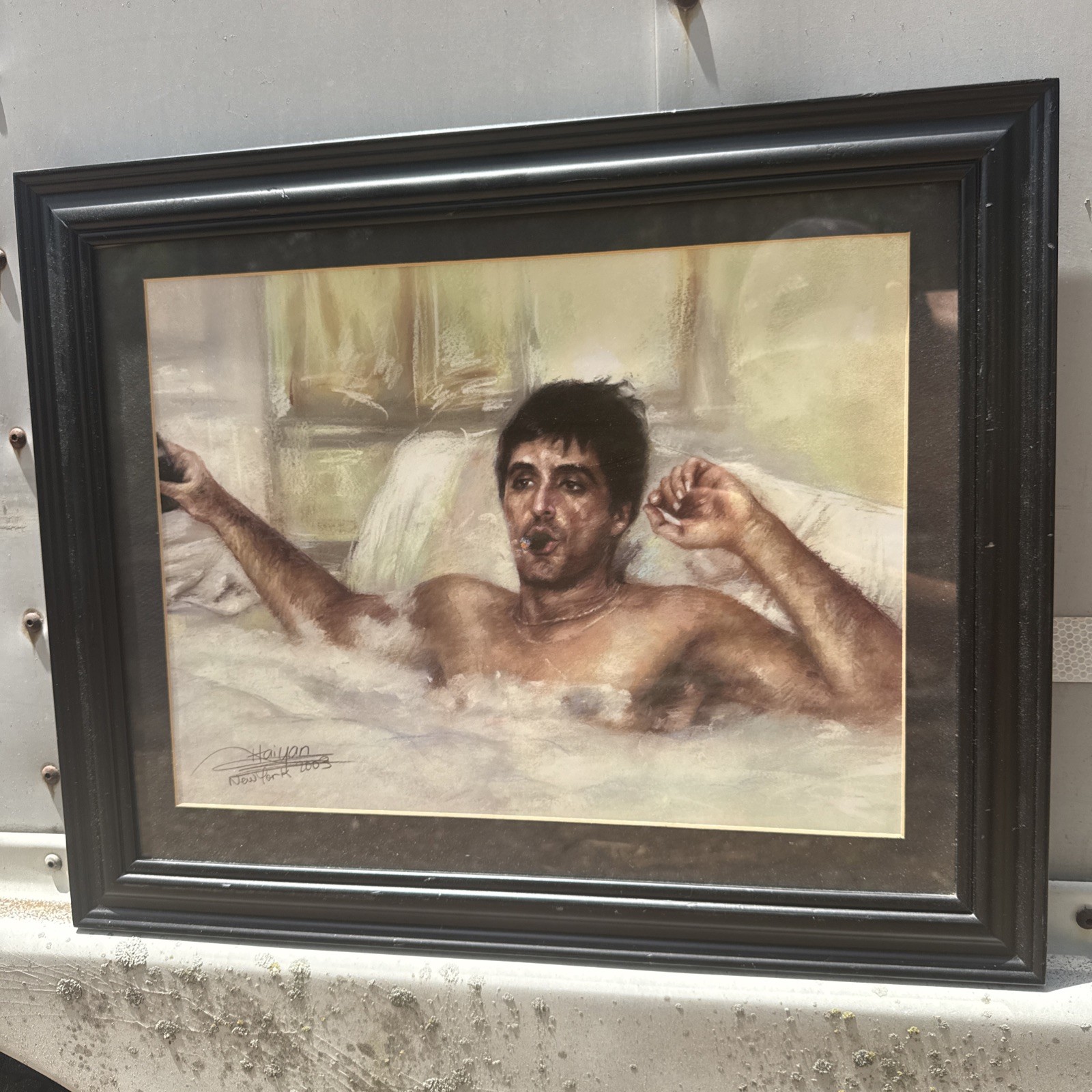 Al Pacino as Tony Montana Scarface Art Signed by Haiyan 2003 New York Framed