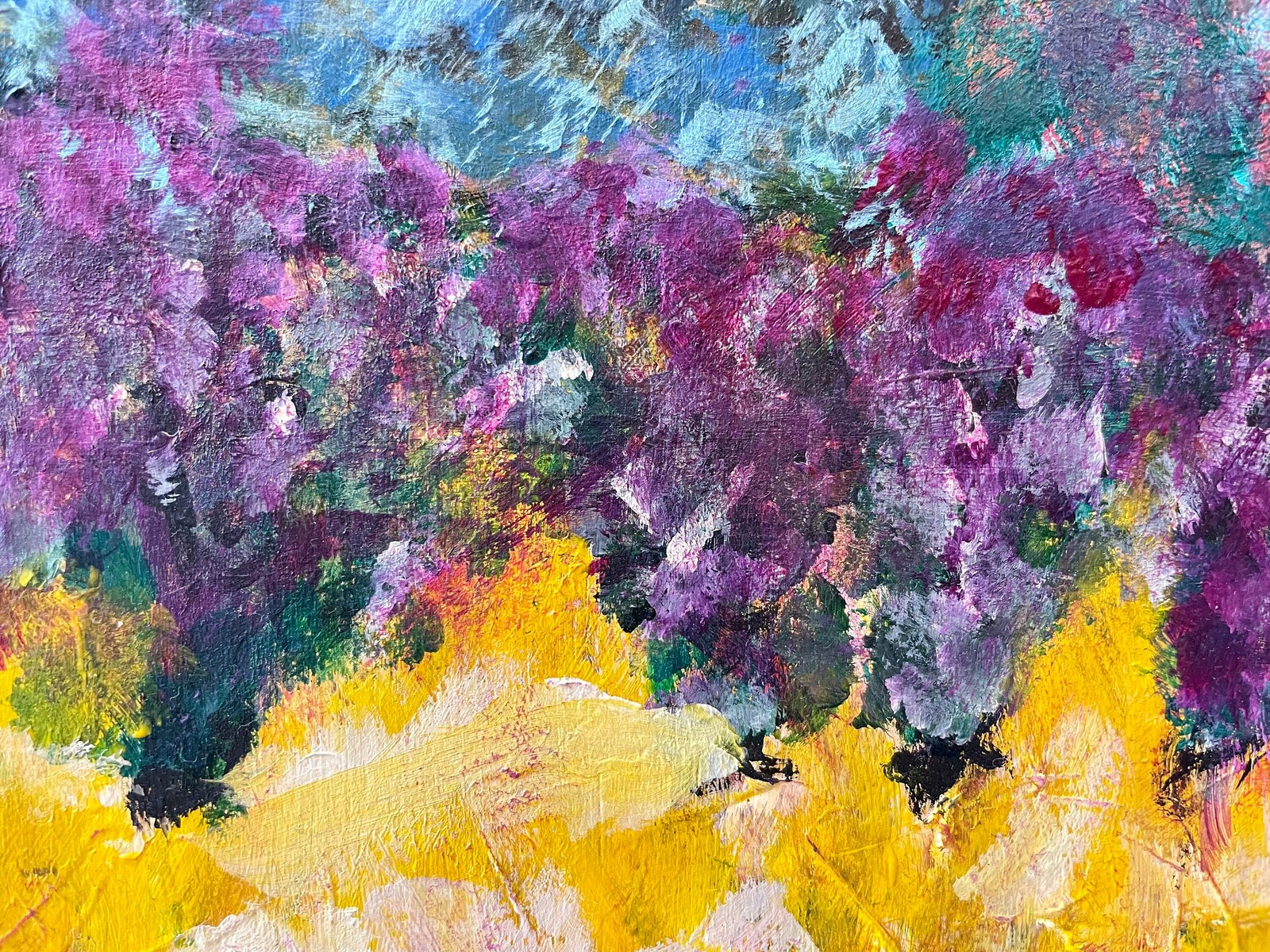 Original Landscape Painting-Vibrant Colors-Flowers and Foothills-Home Decor Art
