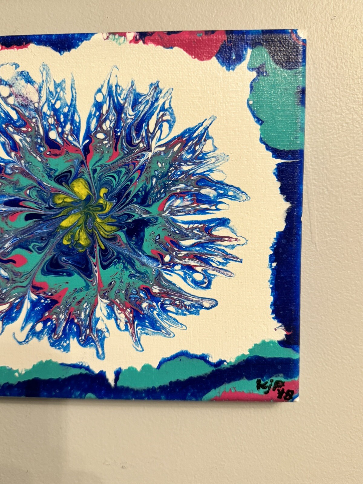 Original Abstract Art Acrylic Fluid Pour Flower Painting On Canvas Wall Decor