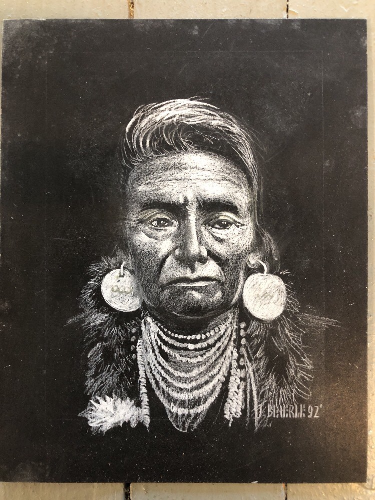 Fine Small Original Pastel Pencil ILLUSTRATION Indian Chief Signed