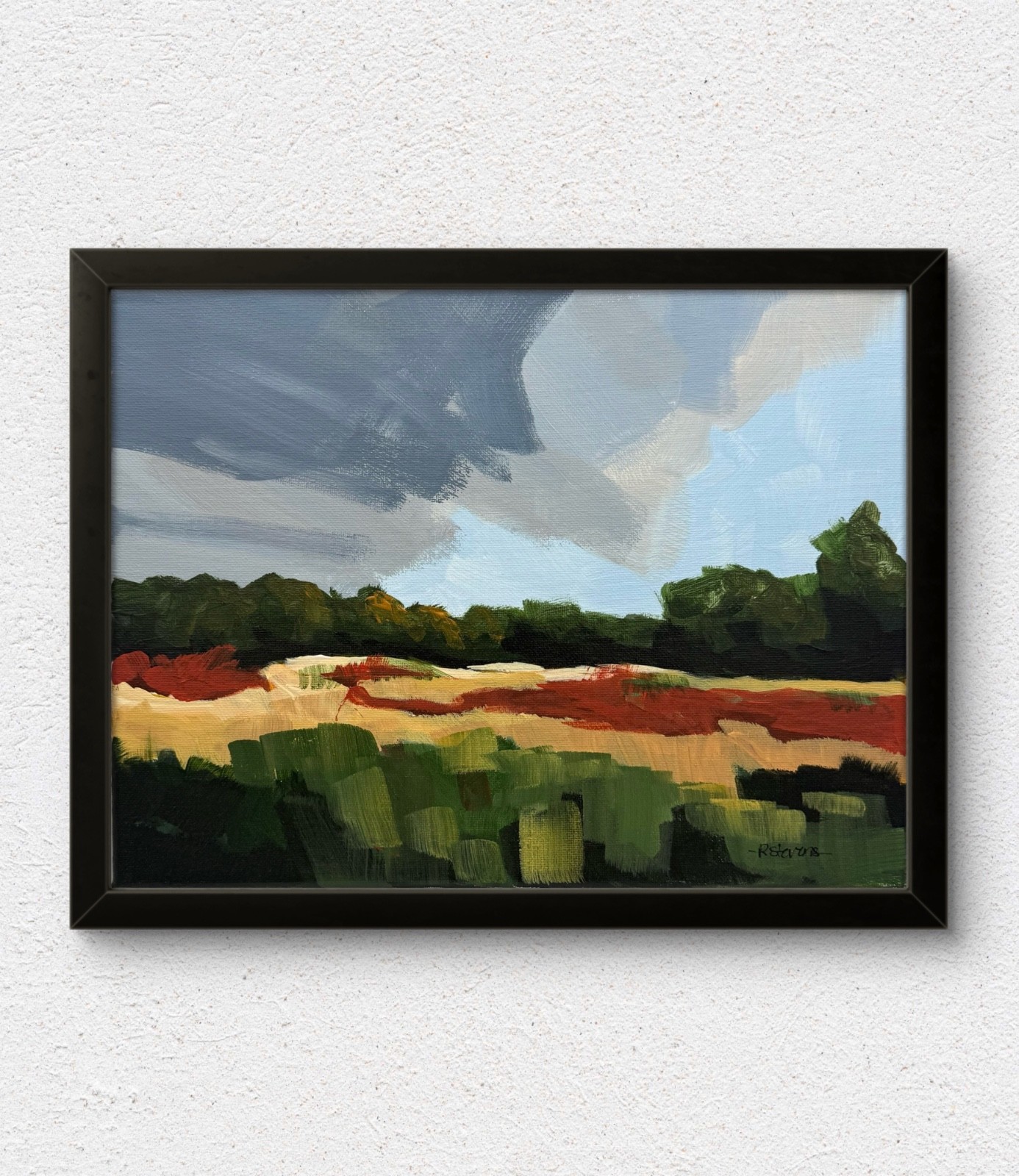Original Acrylic 9×12 Landscape Painting Storm Clouds Contemporary Modern Art