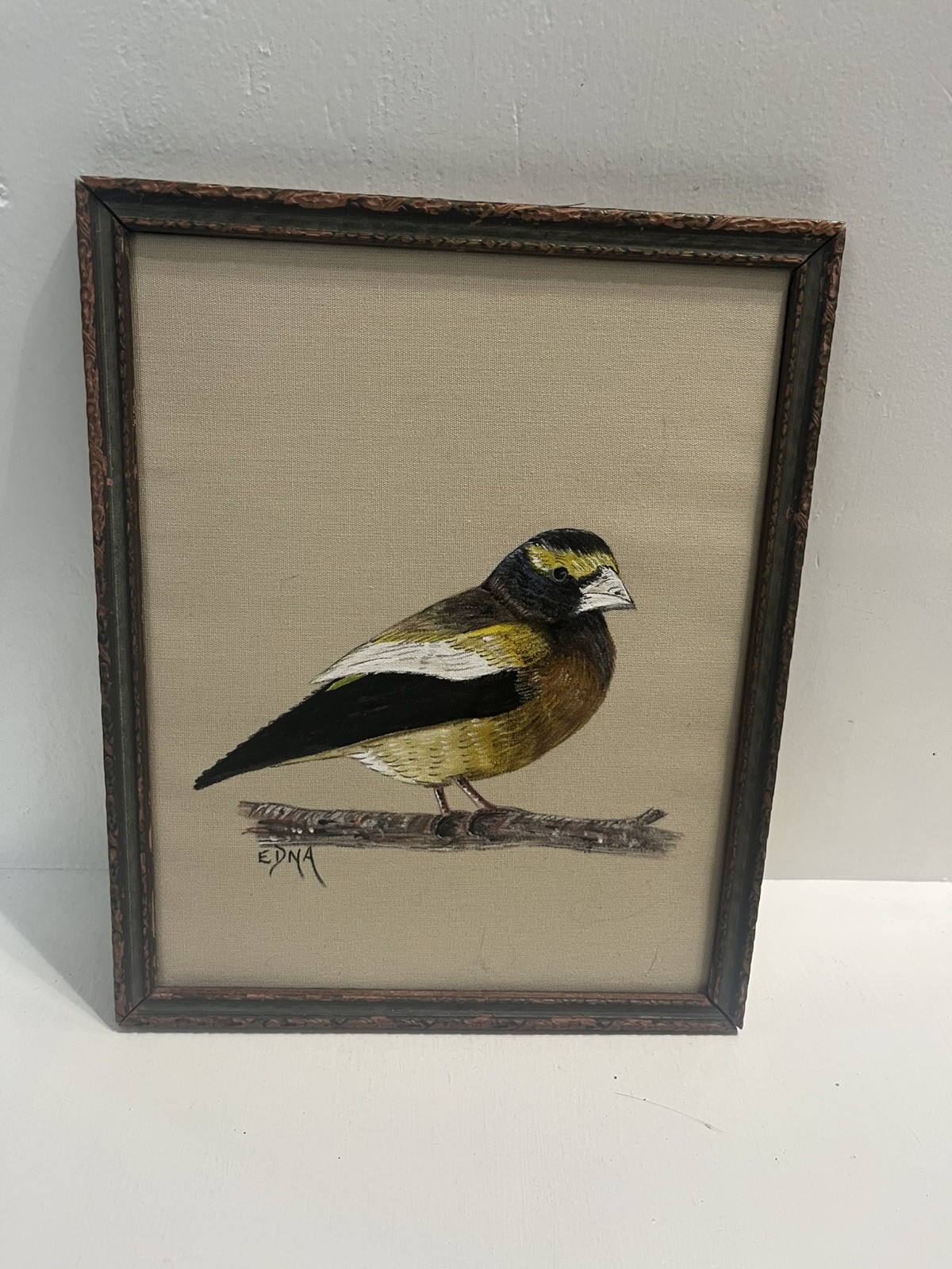 – 8 X 10 Evening Grosbeak Song Bird Original Painting Framed See Story Below