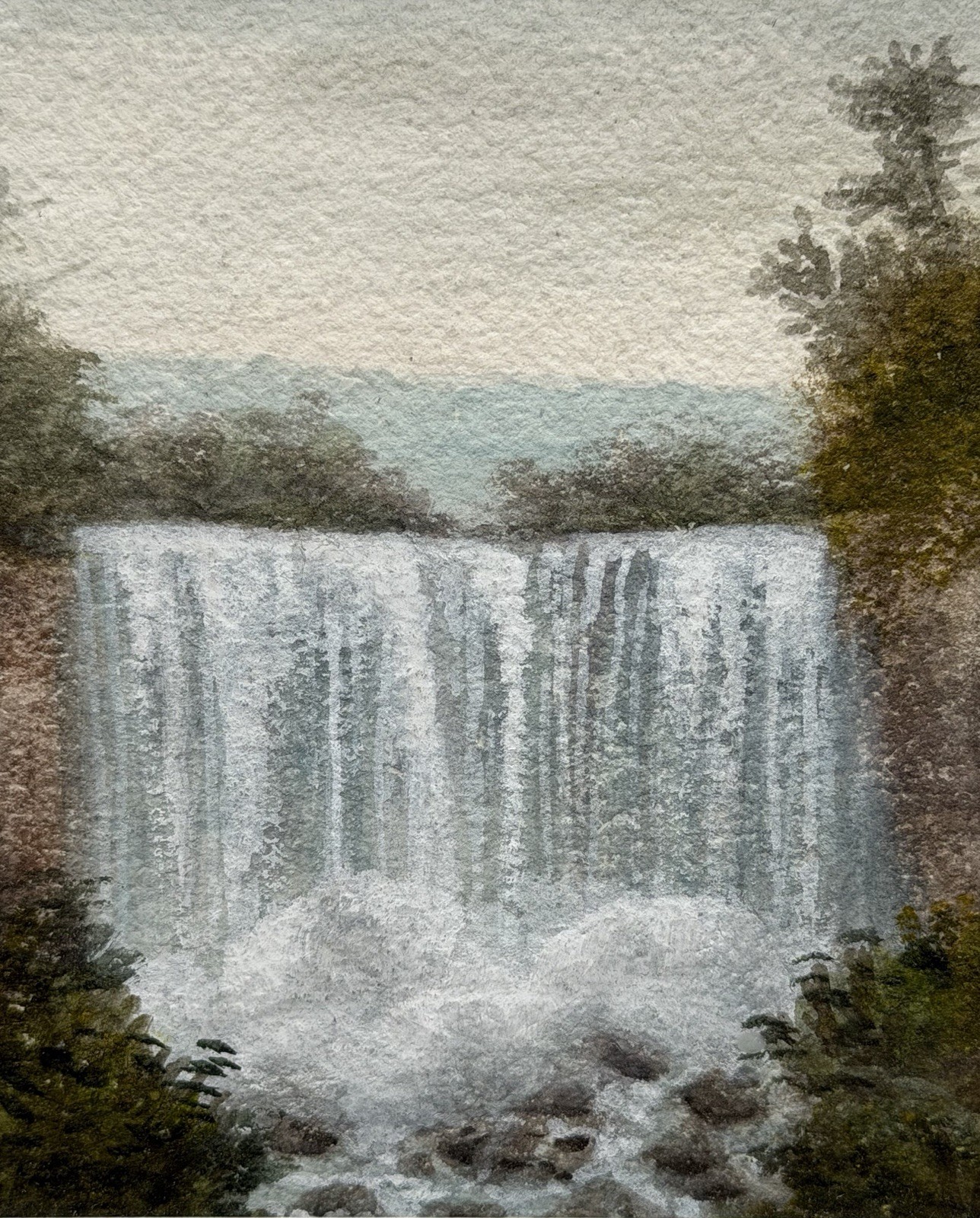 C1900 American School Watercolor Painting With Waterfall. Albany NY Collection