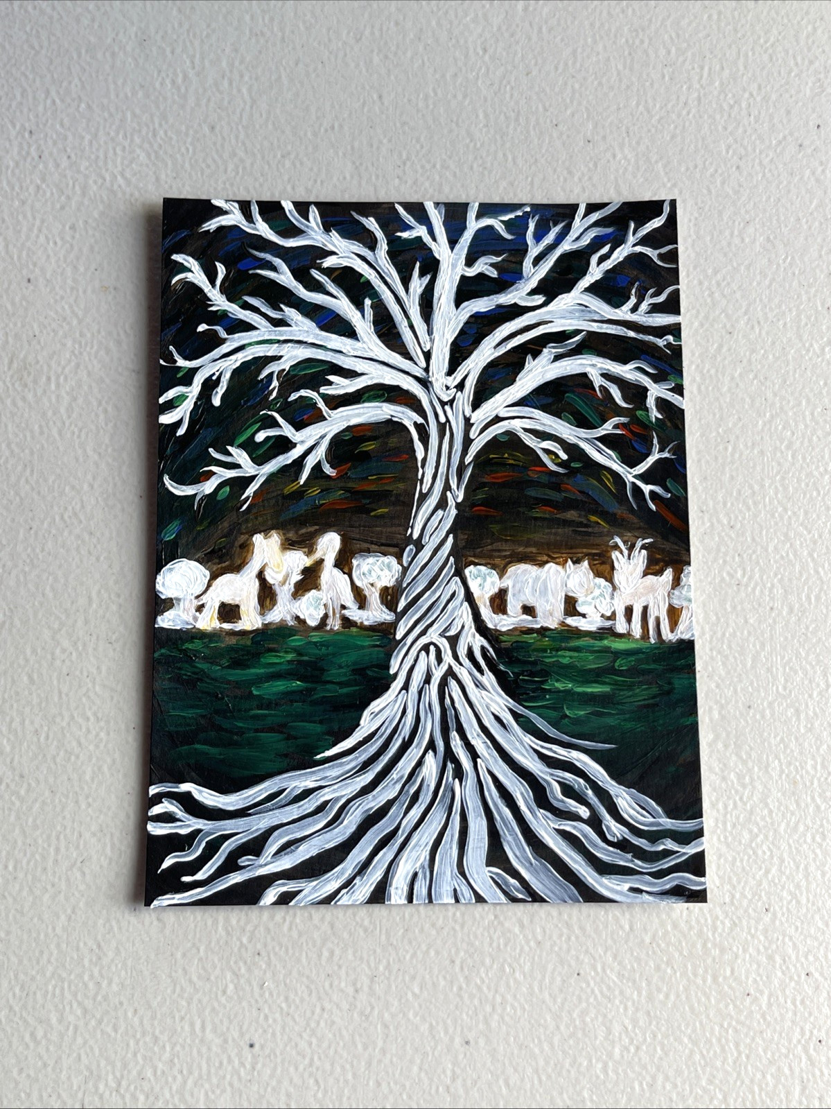 ORIGINAL Painting TREE of LIFE Acrylic Animals Universe Spiritual Abstract ART