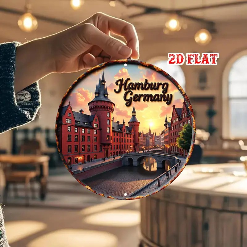Hamburg Germany Tower Metal Wall Art Vintage European Cityscape Red Brick