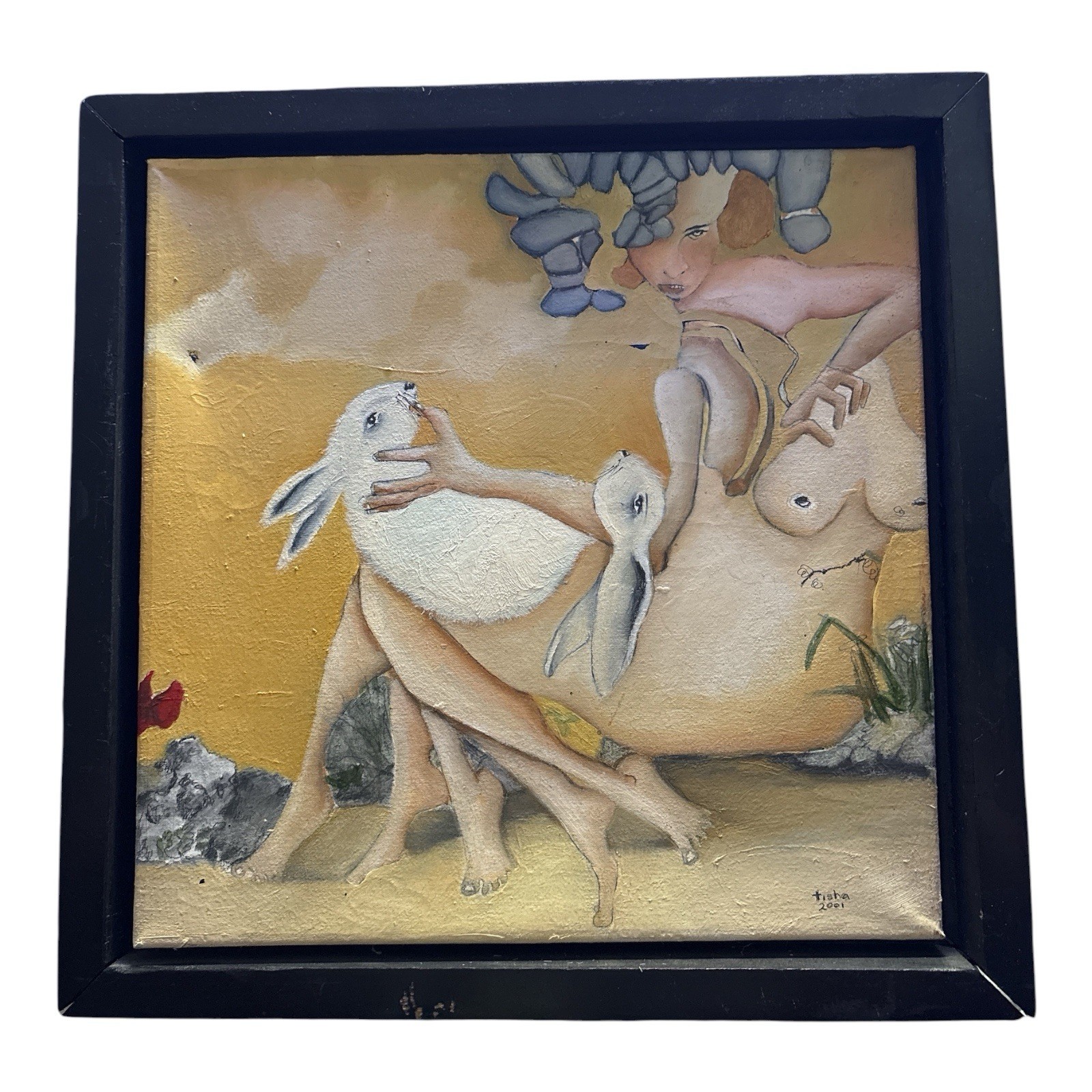 Monster IV – Lepus 12″ x 12″ Original Oil on Canvas Signed Artist Tisha Edwards