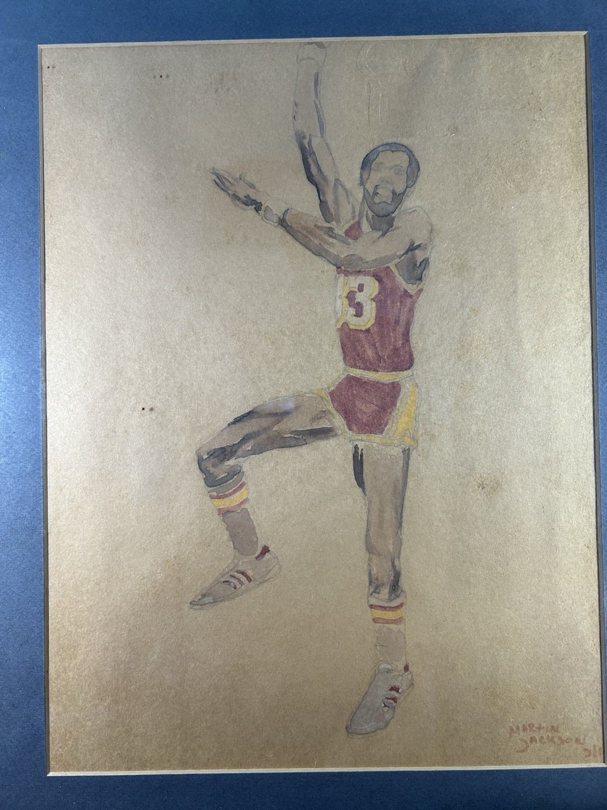 Vtg 1981 Original Watercolor Painting of Kareem Abdul Jabbar– Signed