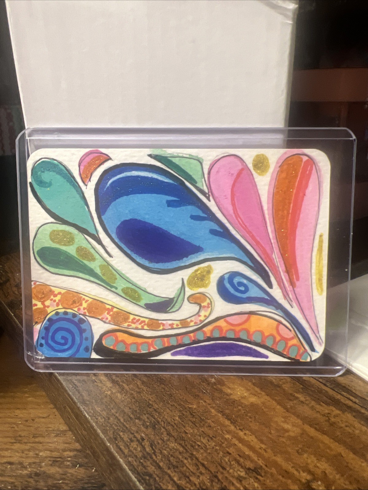 Aceo Art Card Abstract Purple Blue Green Pink Red