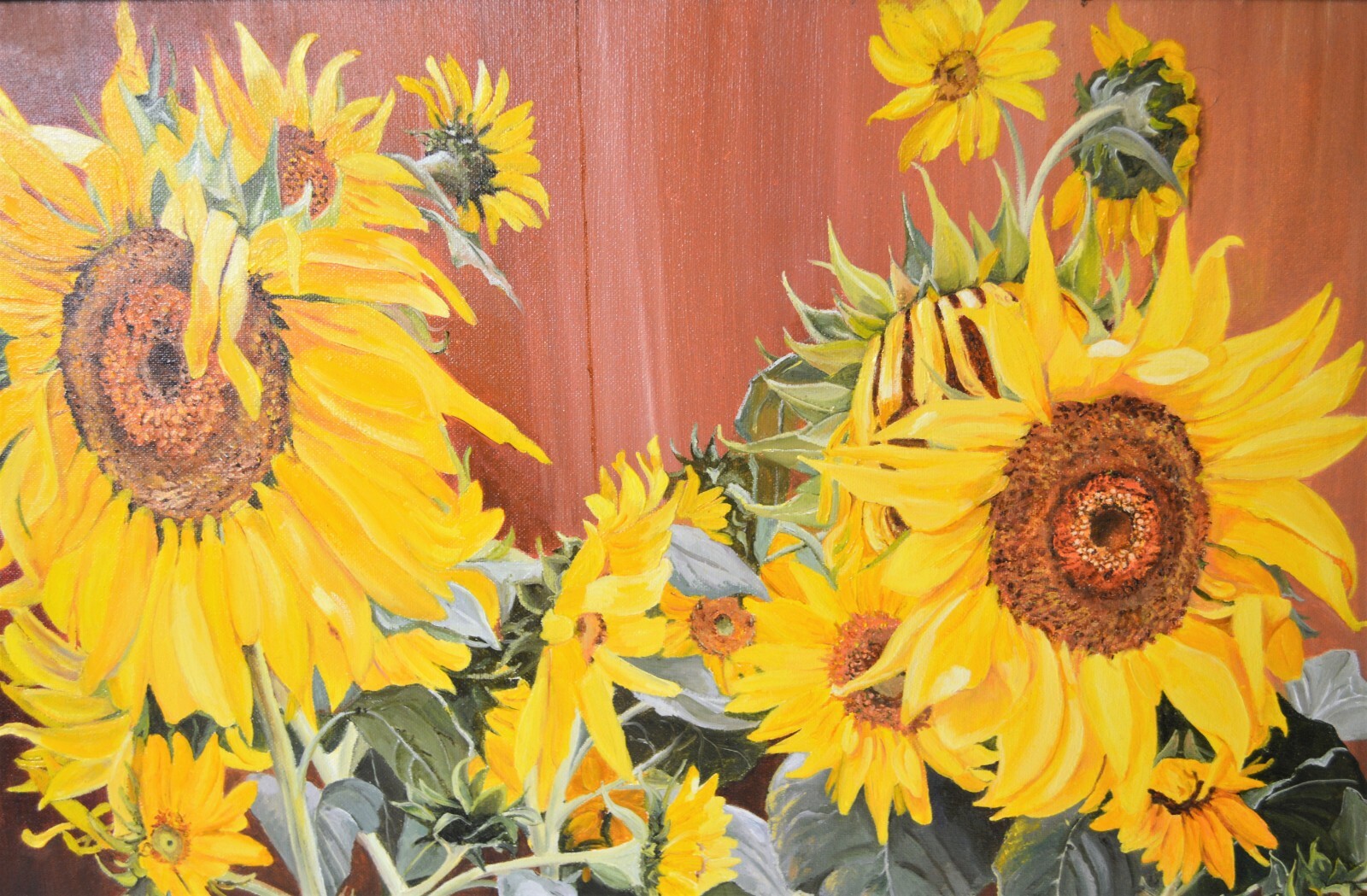 Oil Painting Canvas Yellow Chrysanthemum Flowers Landscape Artist Johnson 1930s