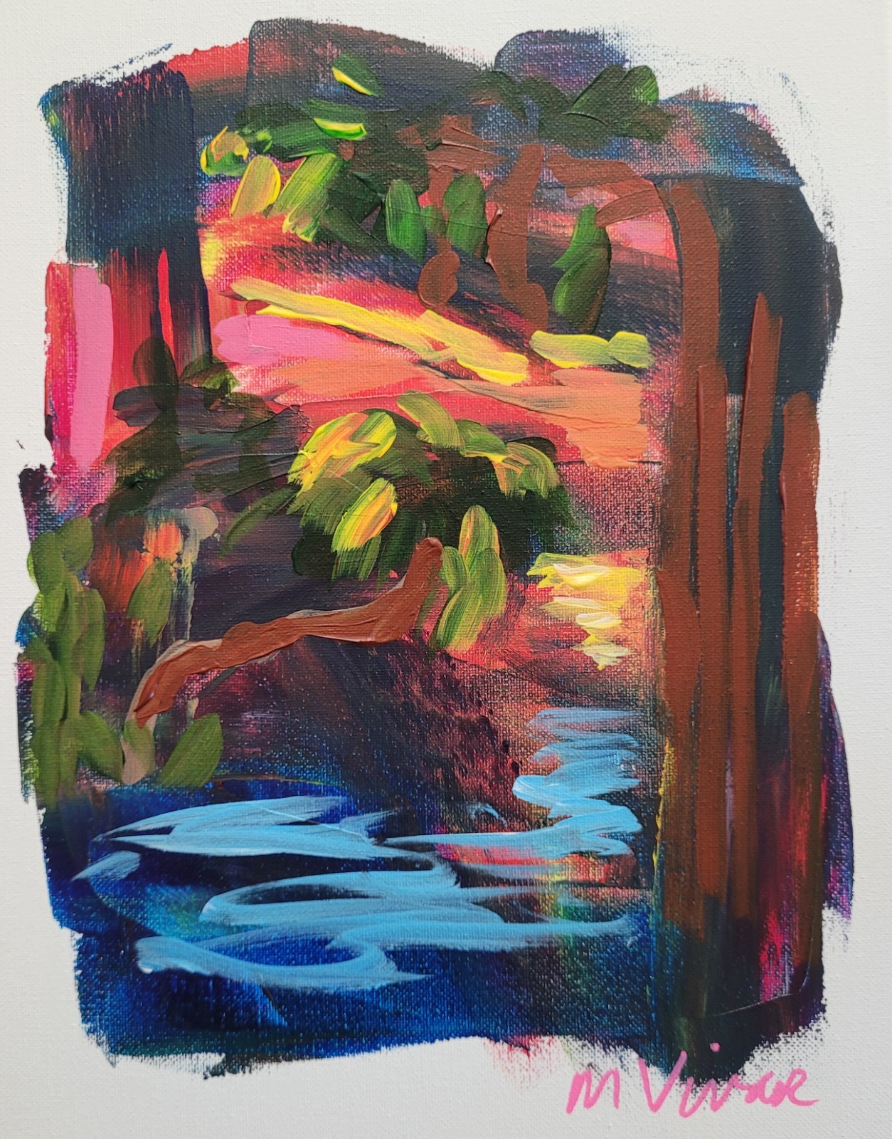 MONA VIVAR Original 14×11 Bold Abstract Expressionism Landscape Art Painting