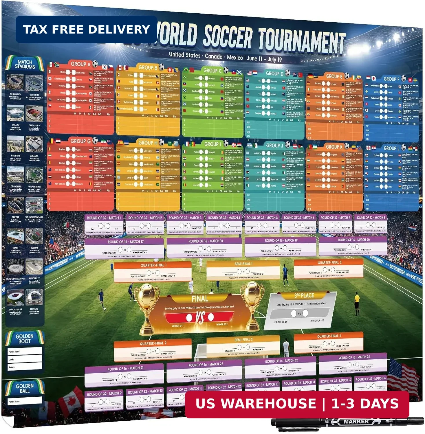 Extra Large World Cup Schedule Poster 2026, 39.4″ X 27.6″, 1 Pc World Cup Mercha