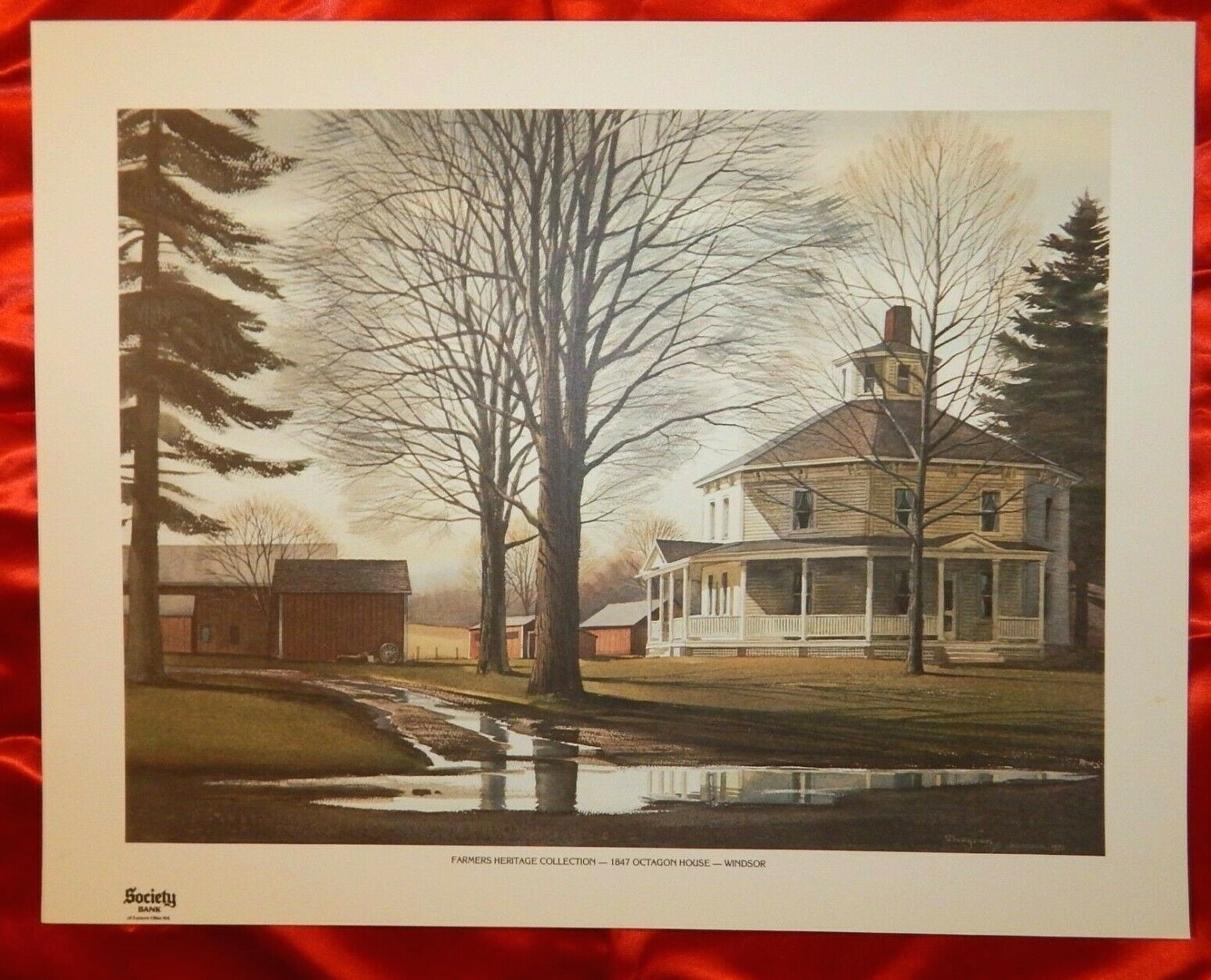 KINLEY SHOGREN PRINT «1847 OCTAGON HOUSE-WINDSOR» Farmers Bank OH Landmark