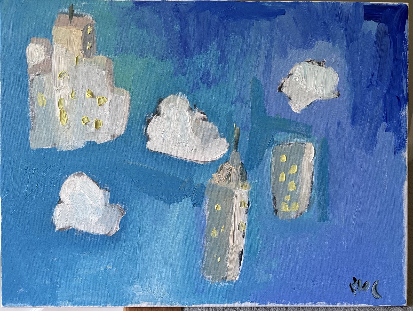 Neo-Surrealist New York Sky Clouds Painting On Canvas 20”x24” Original Signed