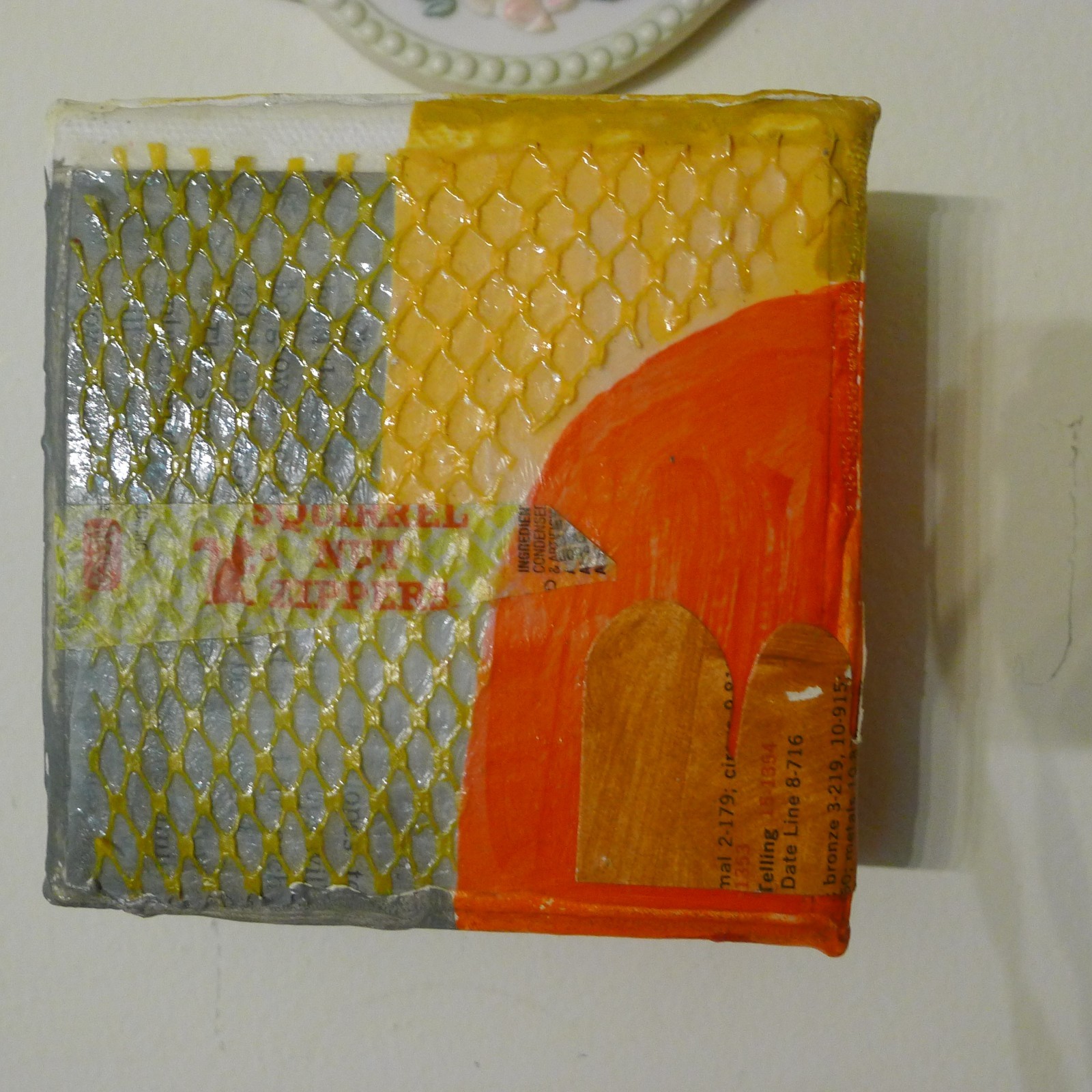 Original Assemblage Art by Cindy Hoose, Mixed Media Collage on Canvas, 4×4 Inch