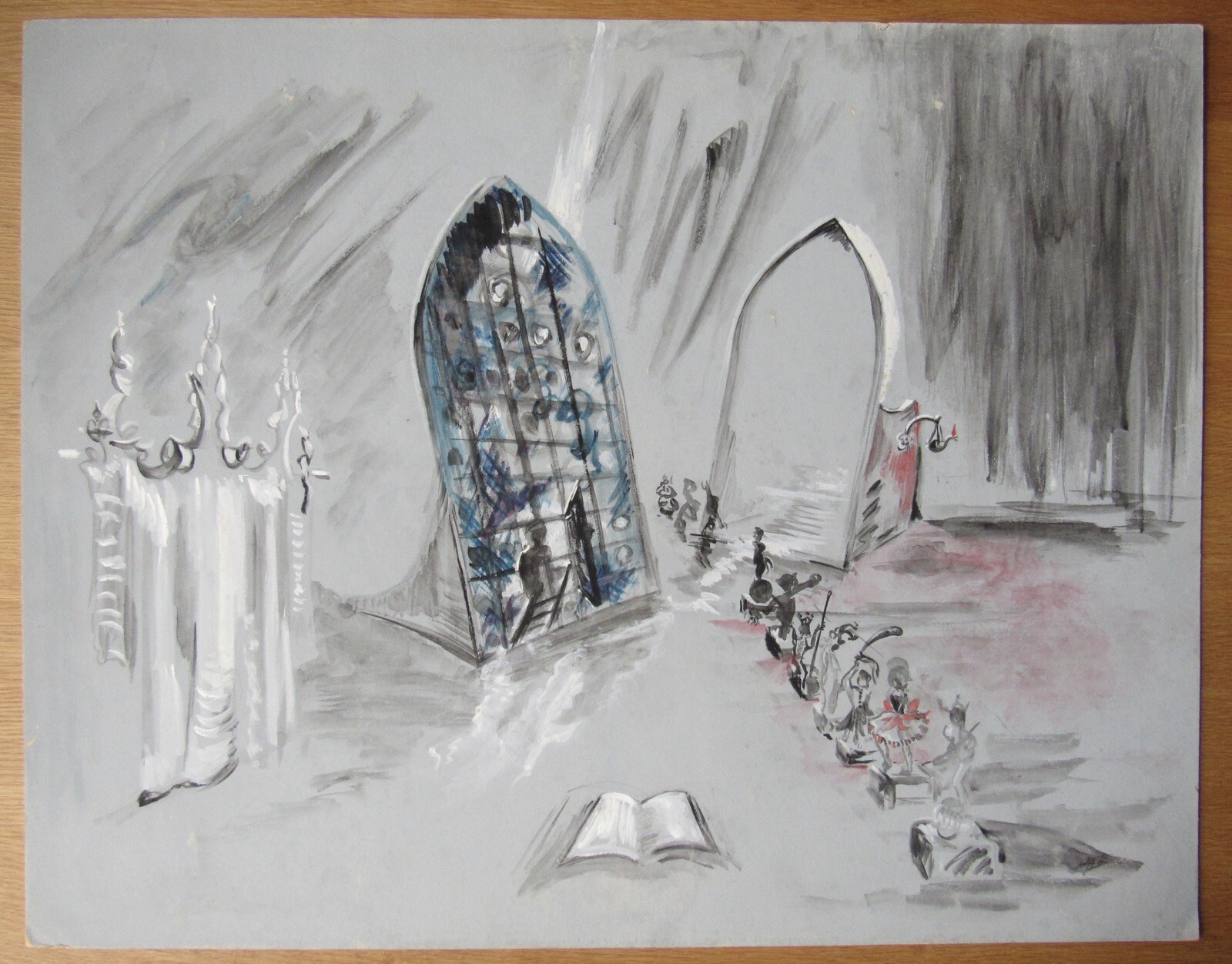 1960’s Opera Gouache Drawing by Jacques André Brégère stage set design painting