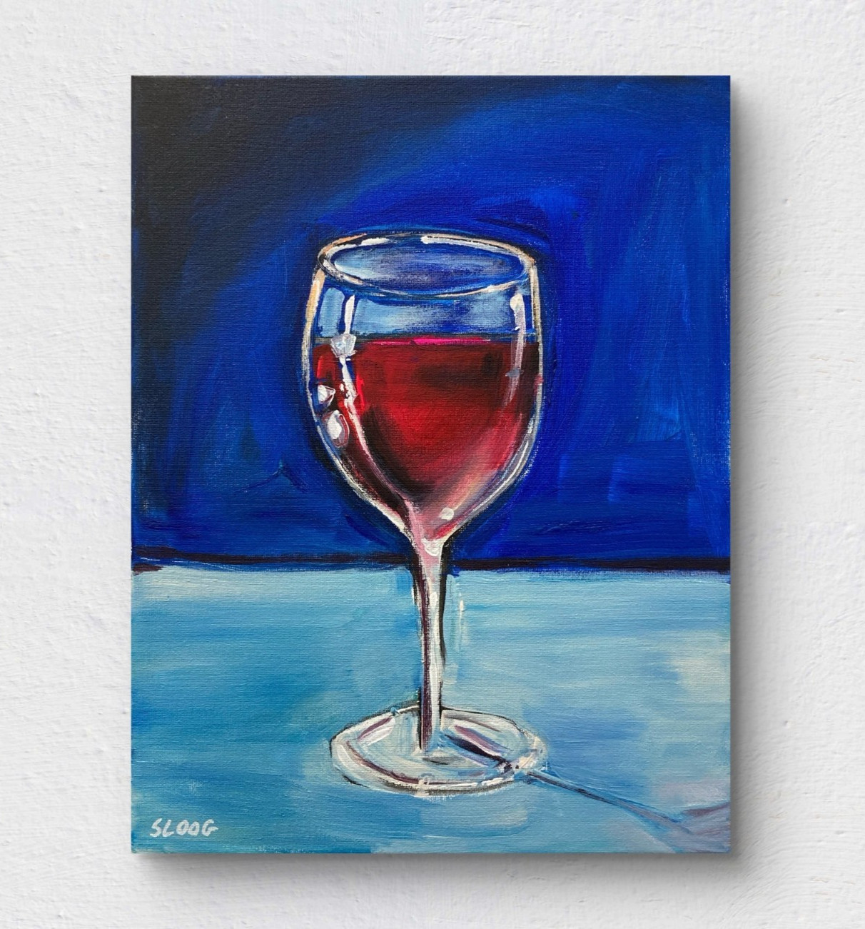 SLOOG Original Art Bold Color Modern Still Life Painting 11×14 Glass of Wine