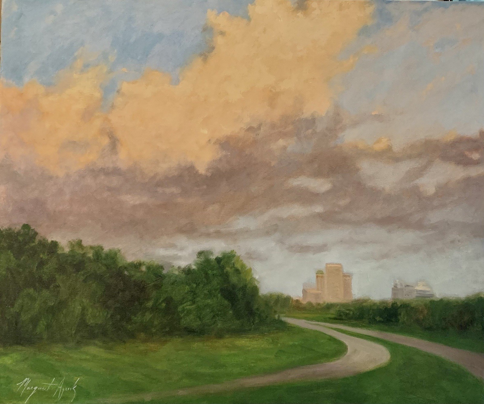 Billowing Clouds Over Spring Creek Oklahoma oil painting Margaret Aycock Orig