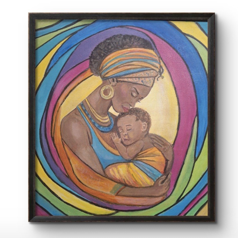 Contemporary Figurative A Mother’s Love 12×12 Canvas Original Acrylic Painting