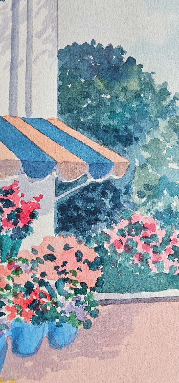 Peter Wong Beach House Original Watercolor painting Arches paper Flower Shop art