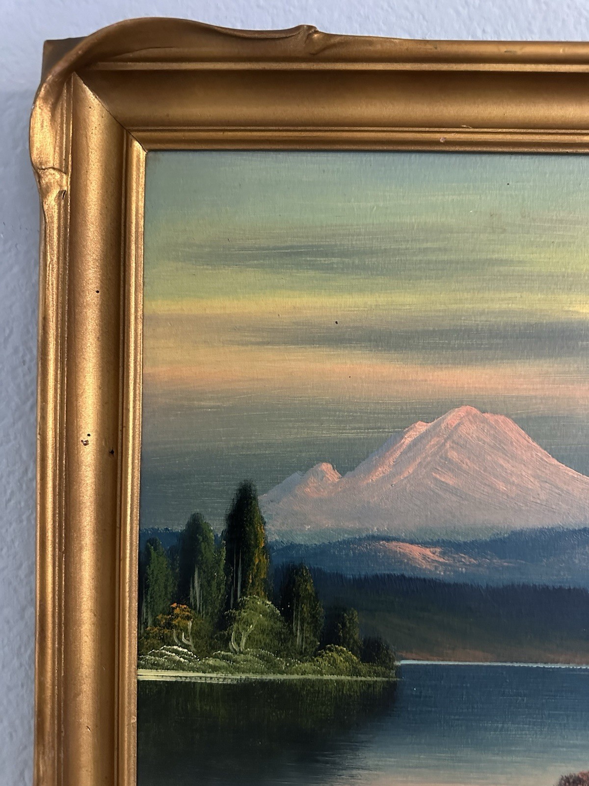 Framed Oregon Original Painting Mountain Sunset Lake Landscape