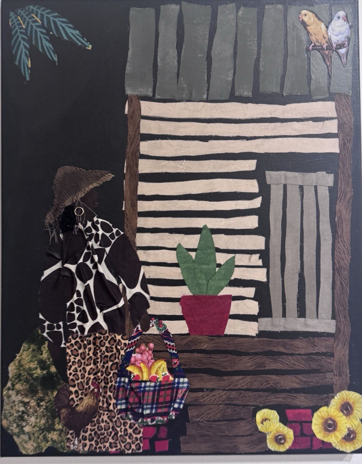Original Fabric CollageWoman 16 in W x 20 in T African American Art