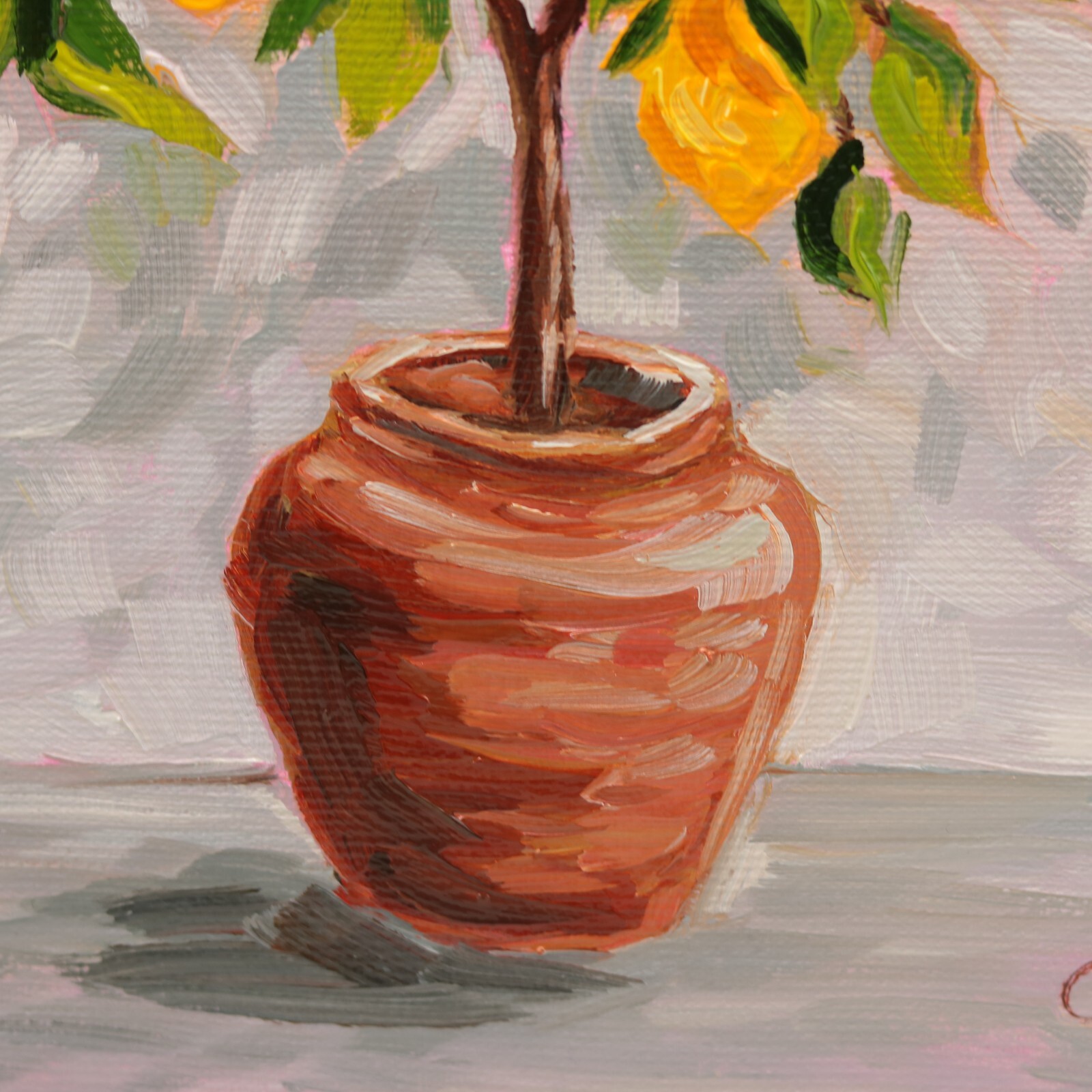 Original Lemon Tree Oil Painting on Canvas 10×10 Lemon Wall Art Lemon Tree