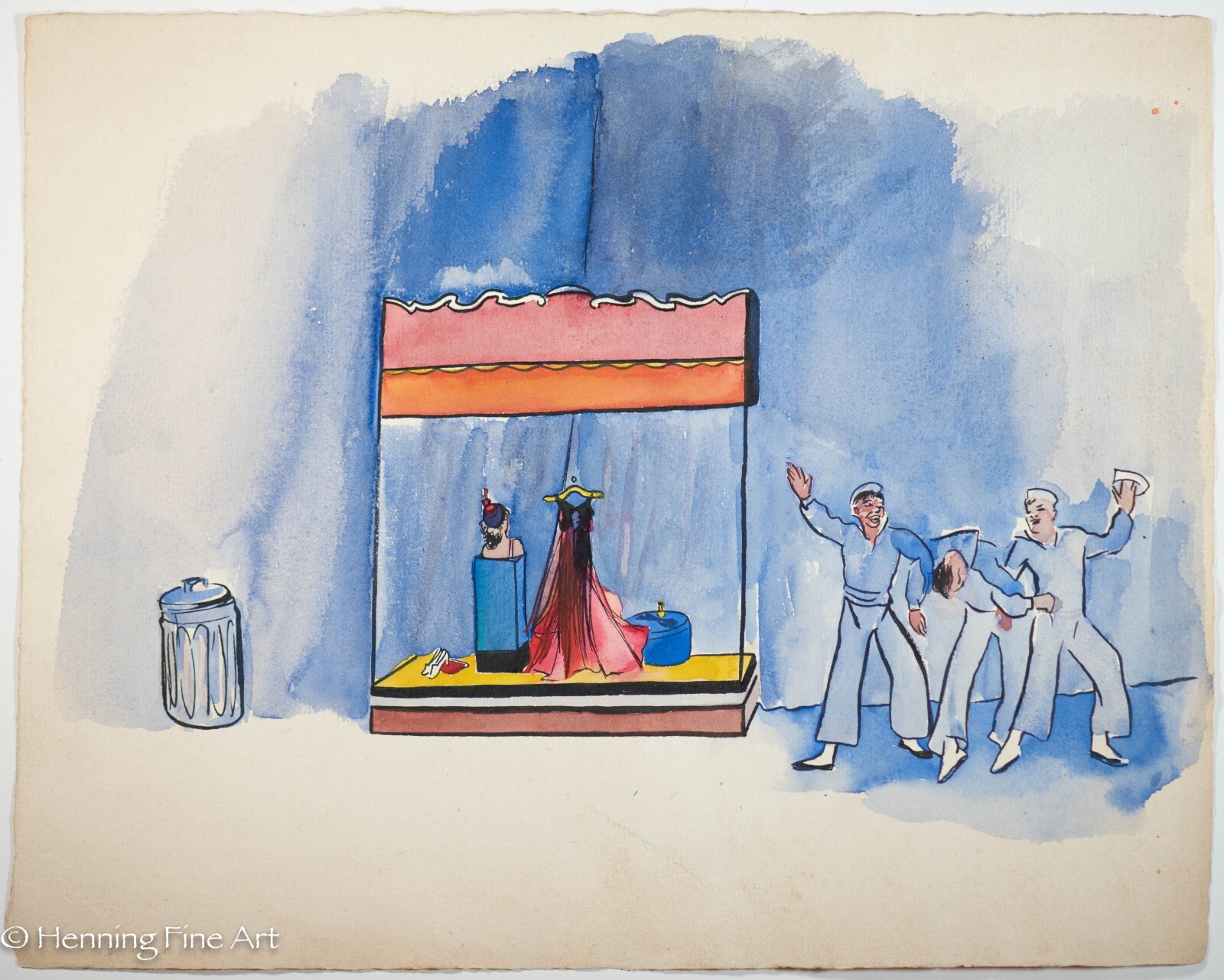Beautiful Vintage Carl Shaffer Impressionist Painting Dancing Sailor Men WPA 11