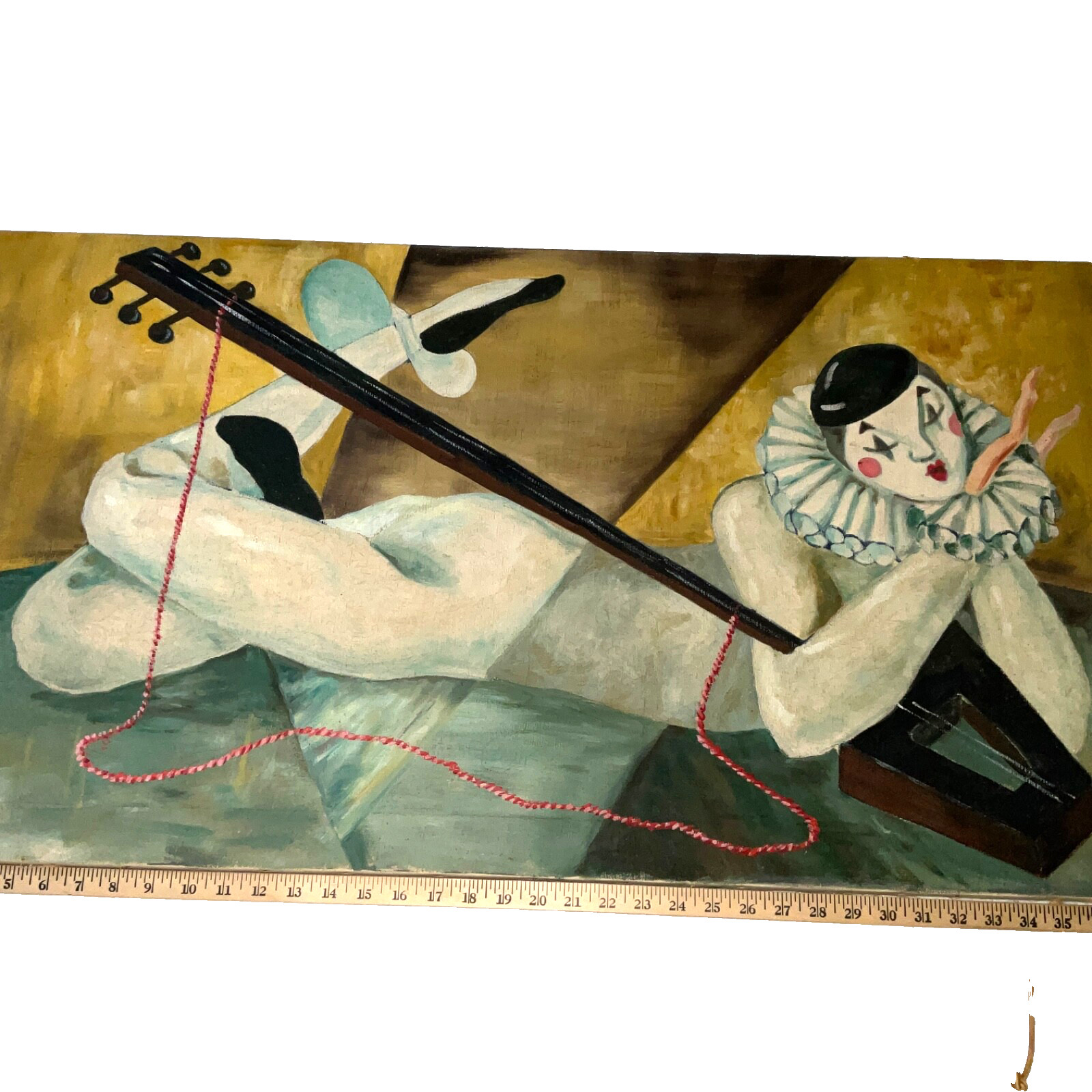 Clown portrait original oil painting vintage 50s mid century art Pierrot mime