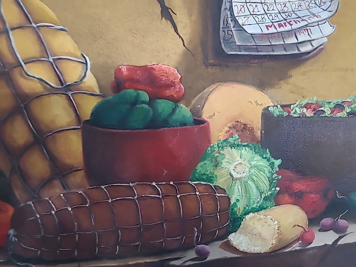 Vintage New York Prison Art 1971 Still Life Supper Charles Hoppe Painting Large