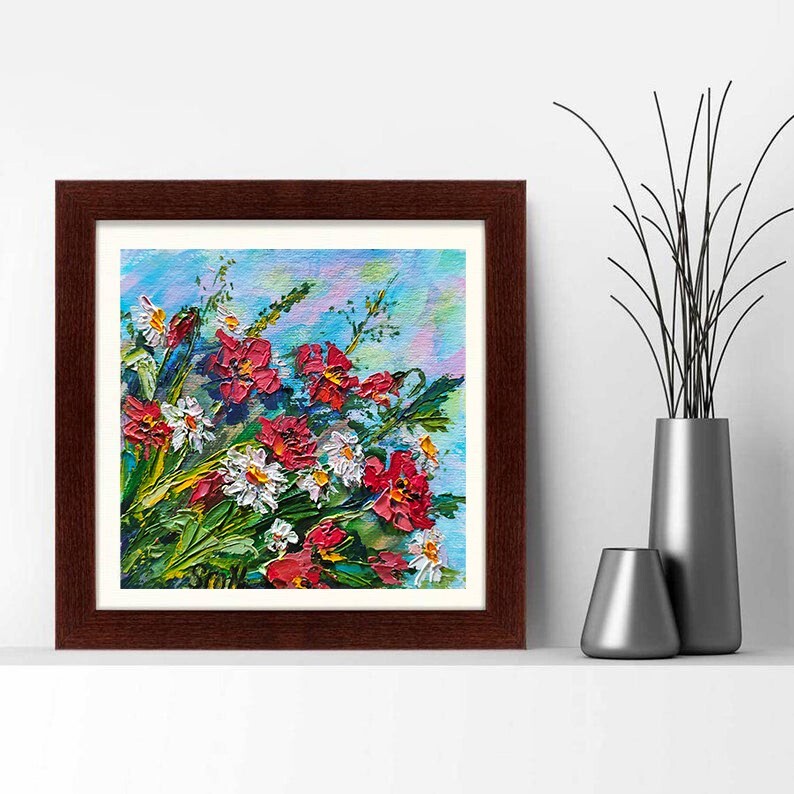Small Original Flowers Painting – Affordable Wall Art Gift – Hand Painted 6×6 in