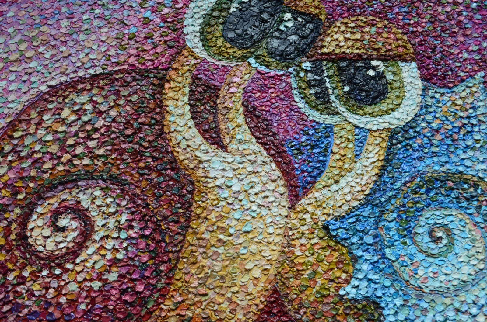 A unique oil painting «Two snails in love». Format 40*50 centimeters.Pointillism