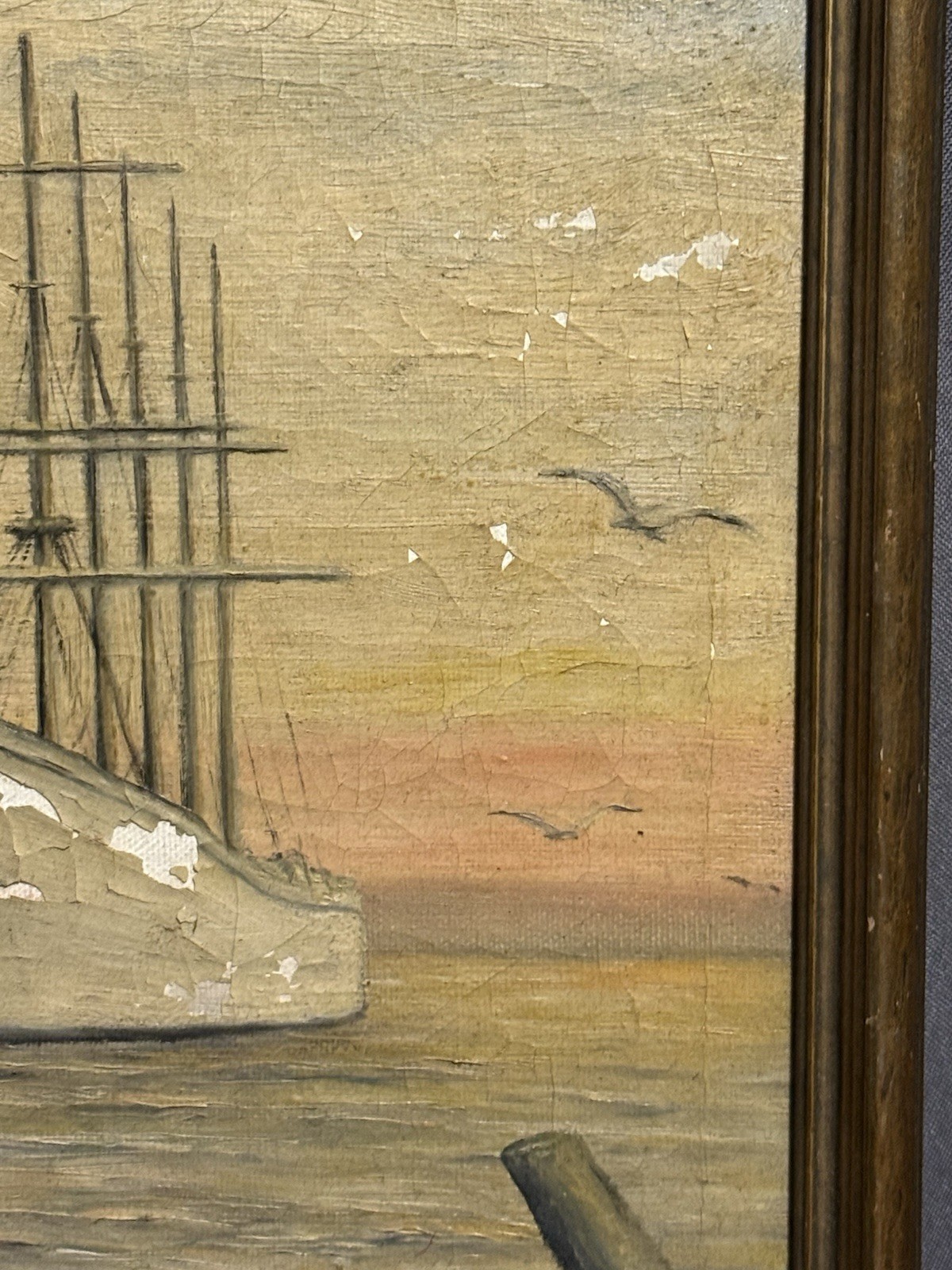 Small Antique Nautical Maritime Oil on Canvas Ship Painting