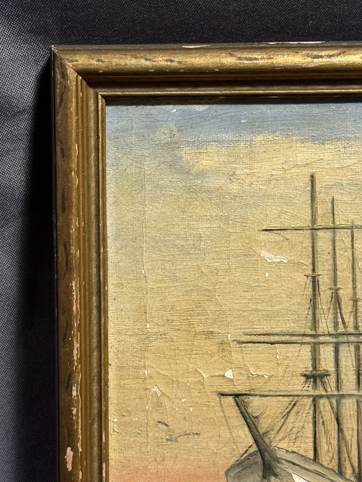 Small Antique Nautical Maritime Oil on Canvas Ship Painting