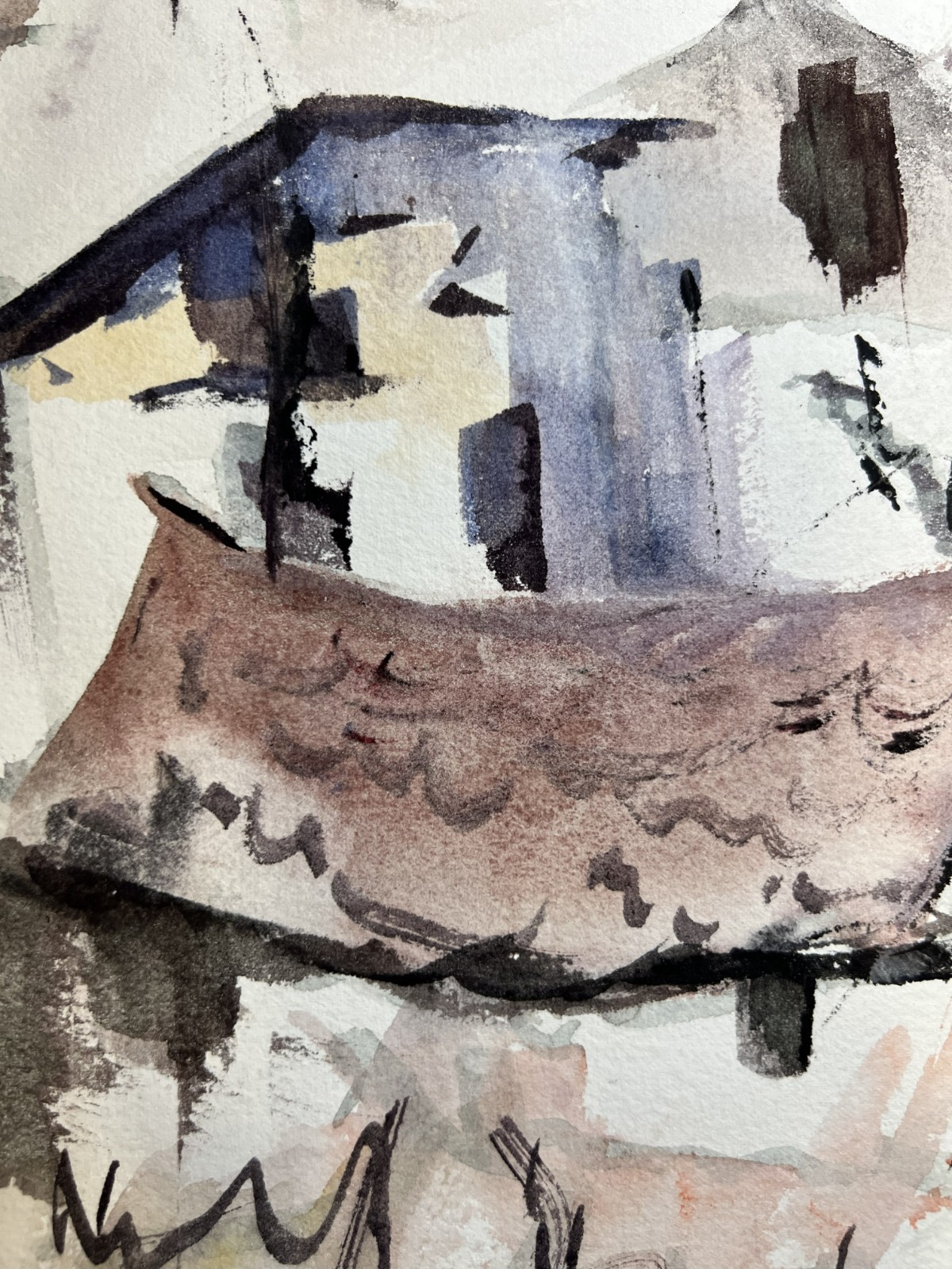 Little Town Landscape–Medium Size Watercolor–Charlotte Hoffman-Mid 20th C NY Art