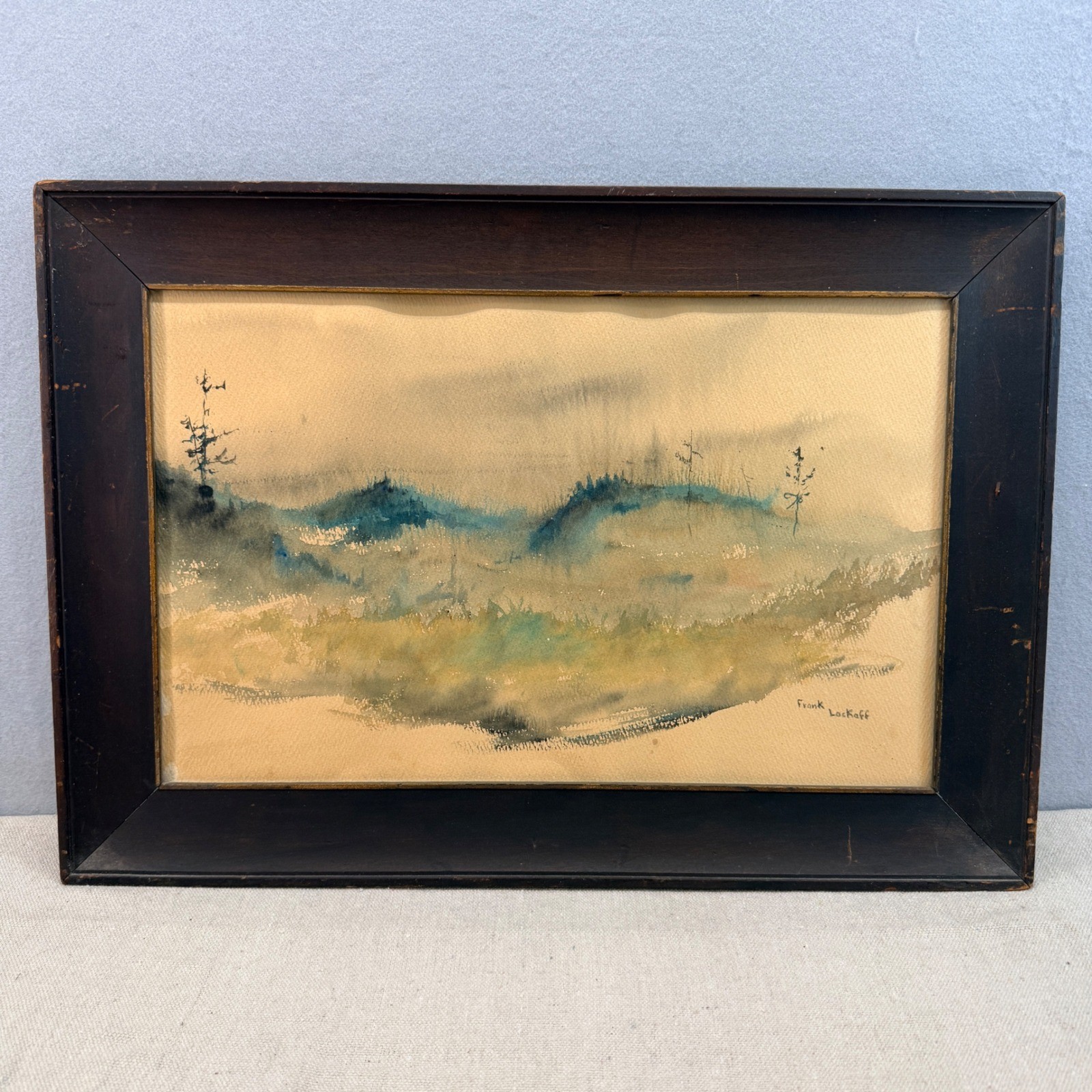 Frank Lockoff Signed Original Watercolor Painting Abstract Landscape Framed Art