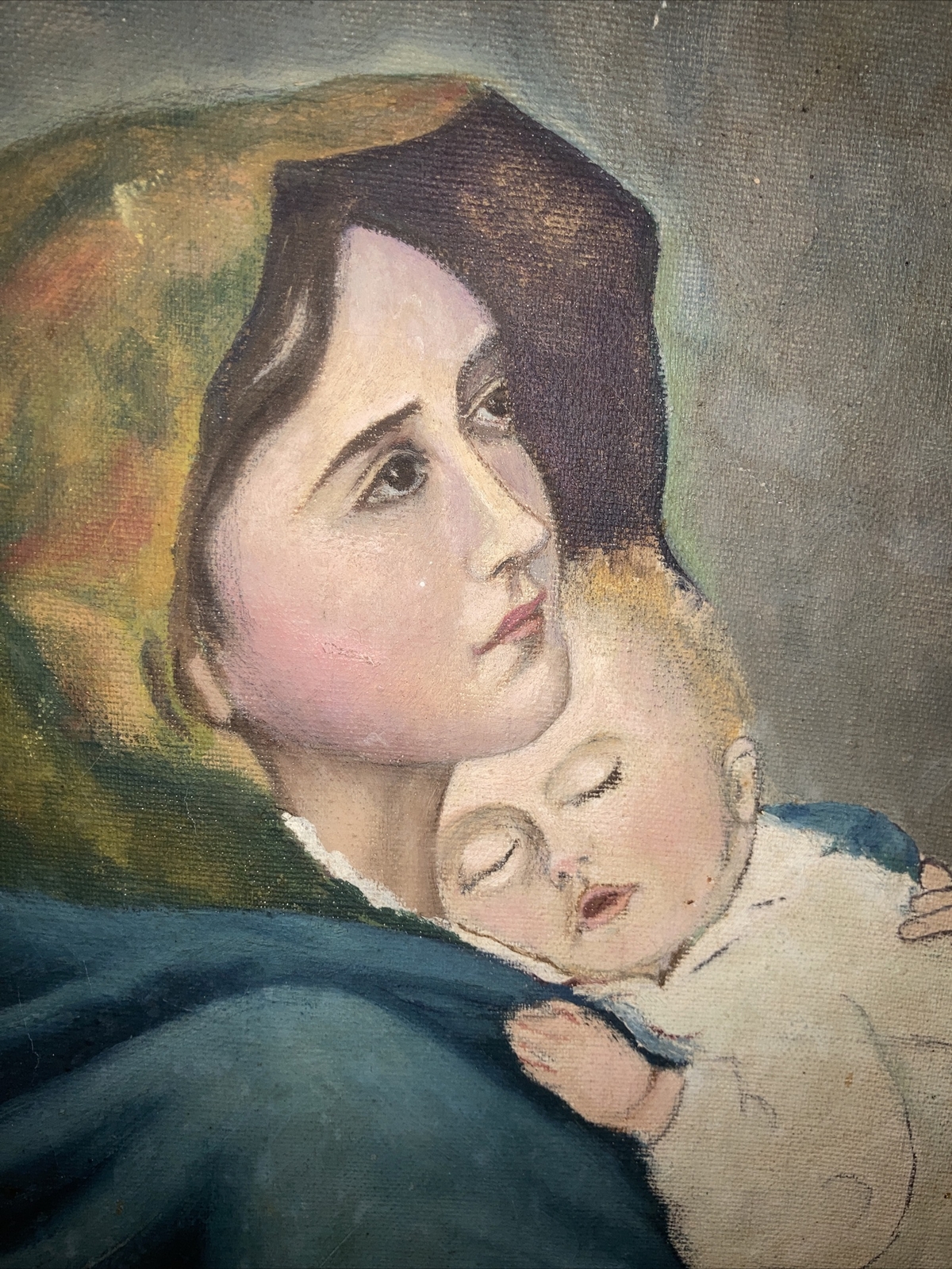 Rafael Desoto (American 1904-1992) Oil On Canvas Painting Mother with Child Baby