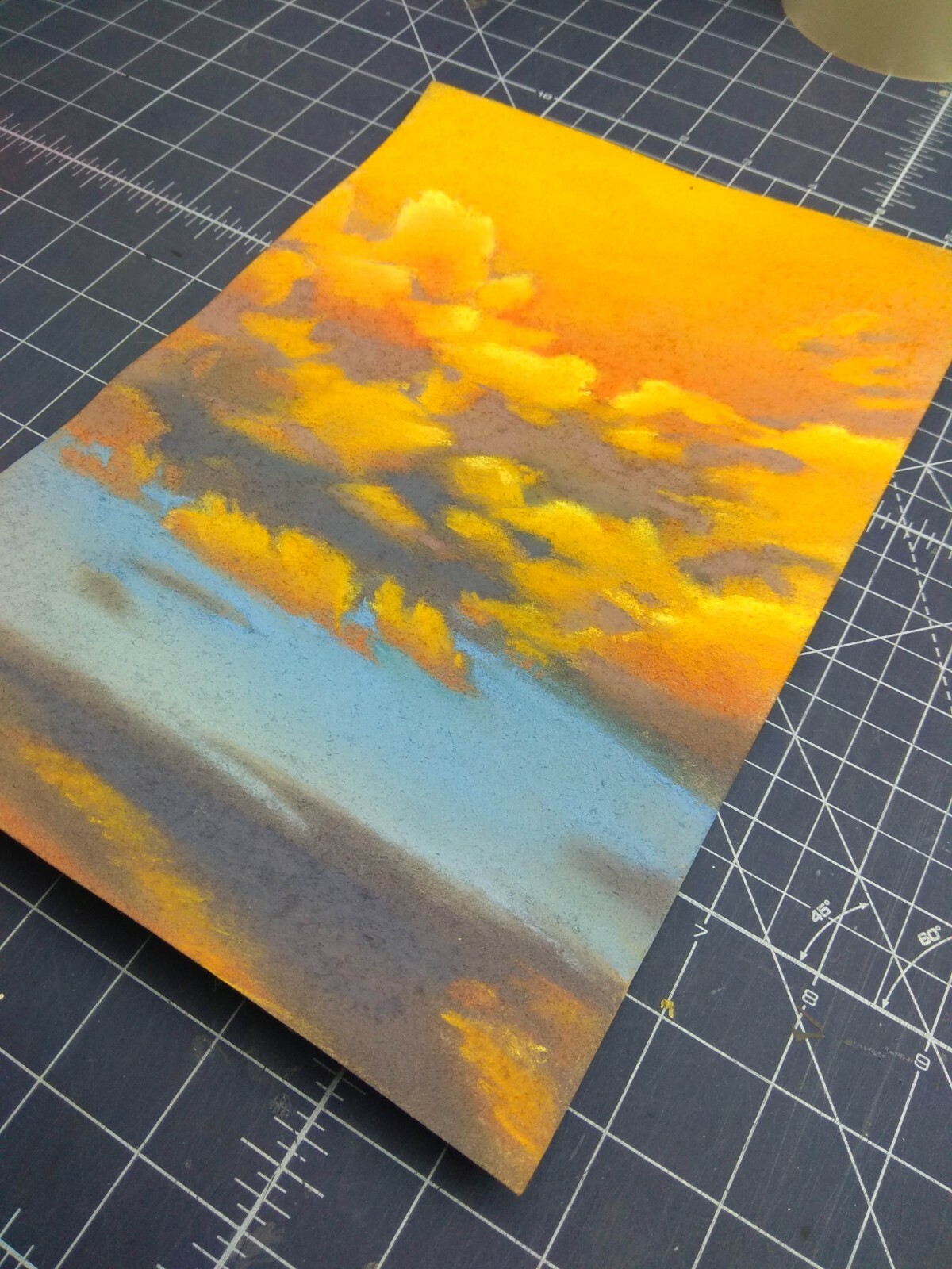 Sunset Cloudy Sky Yellow Clouds Original Pastel Drawing 8 1/4 x 11 1/2 in