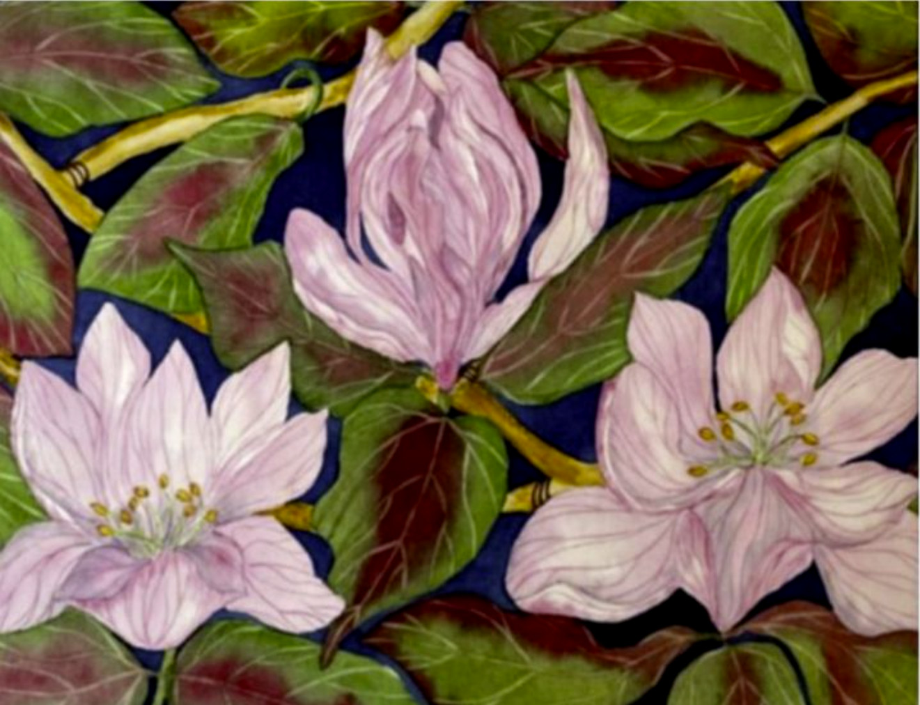 PAINTING WATERCOLOR 11X14 & DOUBLE WHITE MAT 16X20 FLOWER MAGNOLIA PINK LAVENDER