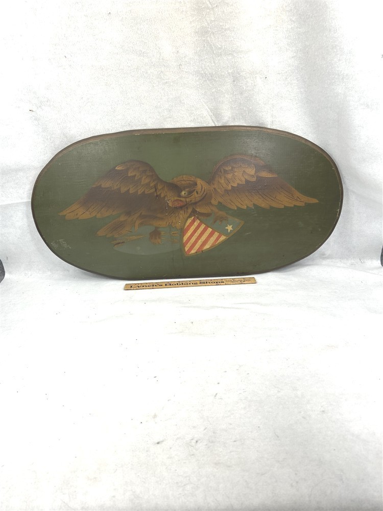 antique eagle painted wood plaque wall hanging 28×14 x 3/4 original