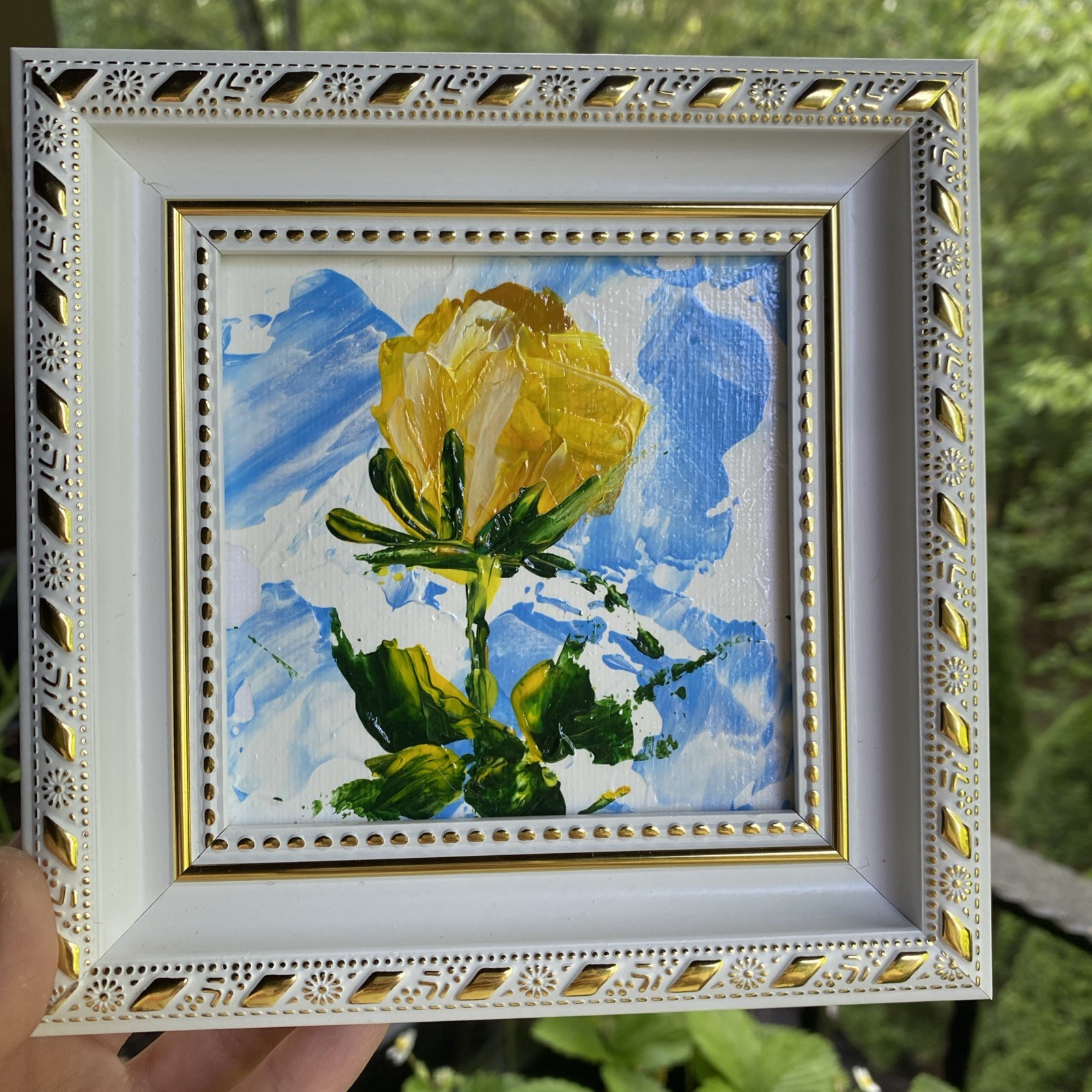 Yellow Rose,abstract Flower,Original Acrylic Painting On Canvas Panel,4/4 Framed