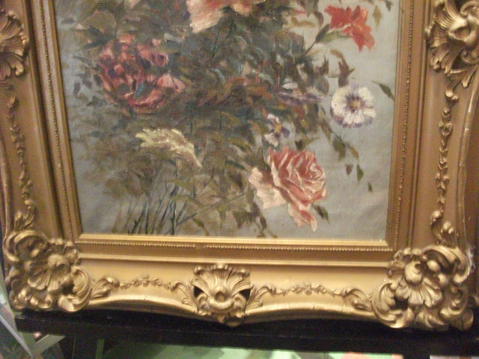 c1925 Impressionistic Roses Flowers Orginial framed OIL canvas ART painting
