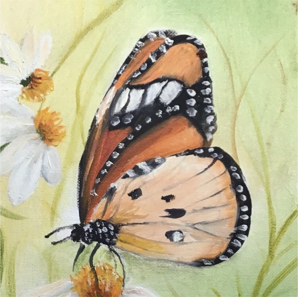 Oil Painting on Canvas Panel Butterfly Flowers Realism Nature Unframed 8×10
