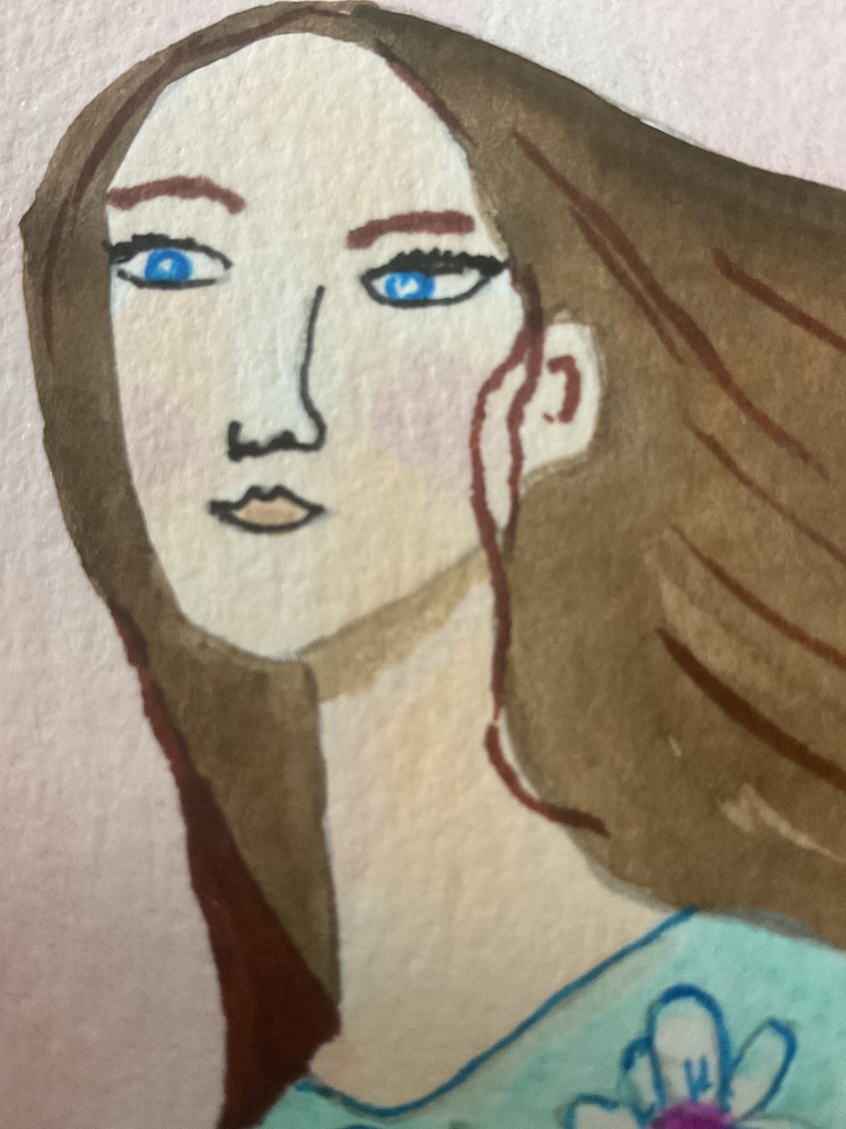 ACEO watercolor art by PJ, art card 2.5 x 3.5: lady blue eyes.