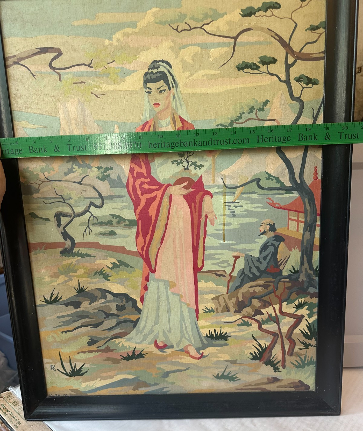 Vtg Paint By Numbers Oriental Princess Geisha Asian 1960’s FrameArt Land Paintin