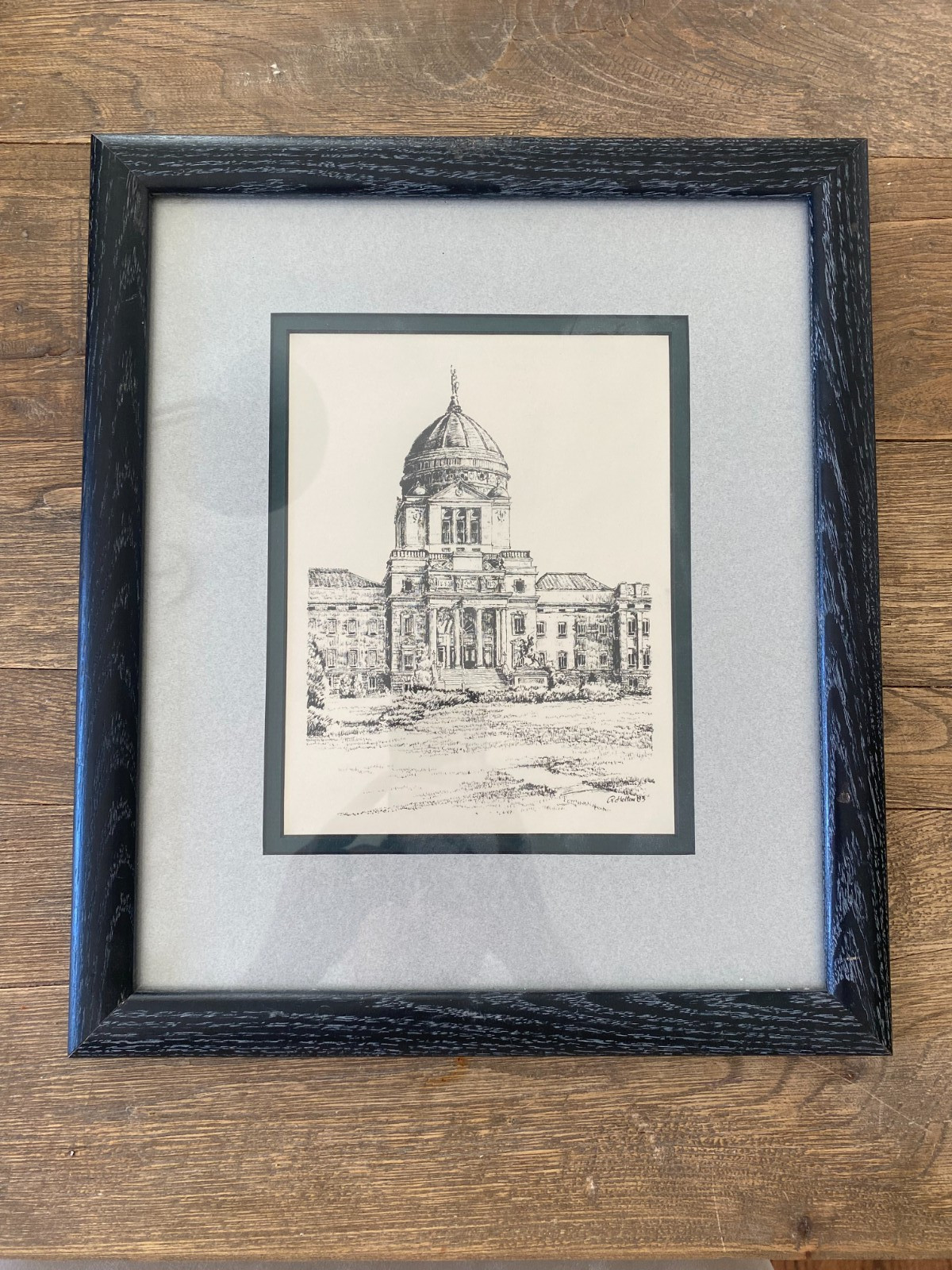 VTG 1983 R. Holton Capitol Helena Montana Drawing Artist 13″ x 15″ Wooden Frame