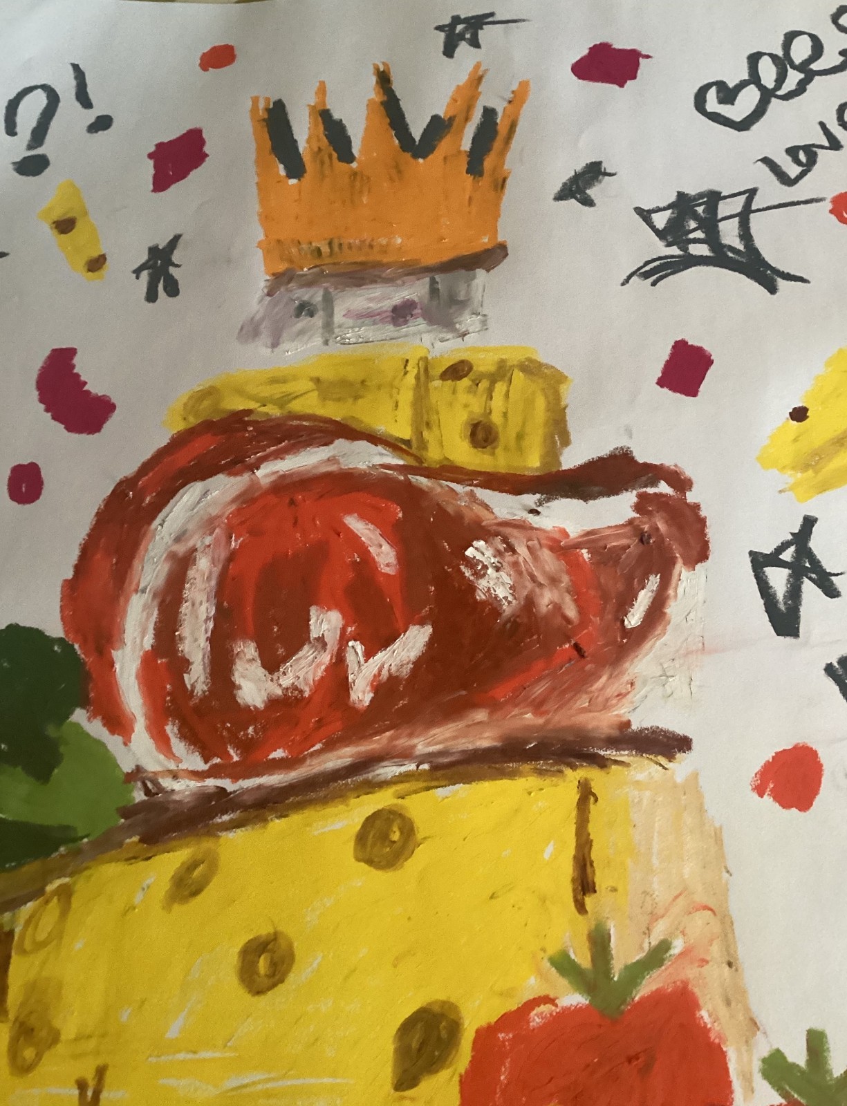 Basquiat Style Graffiti Abstract Bold Food Original 18 by 24 on Paper