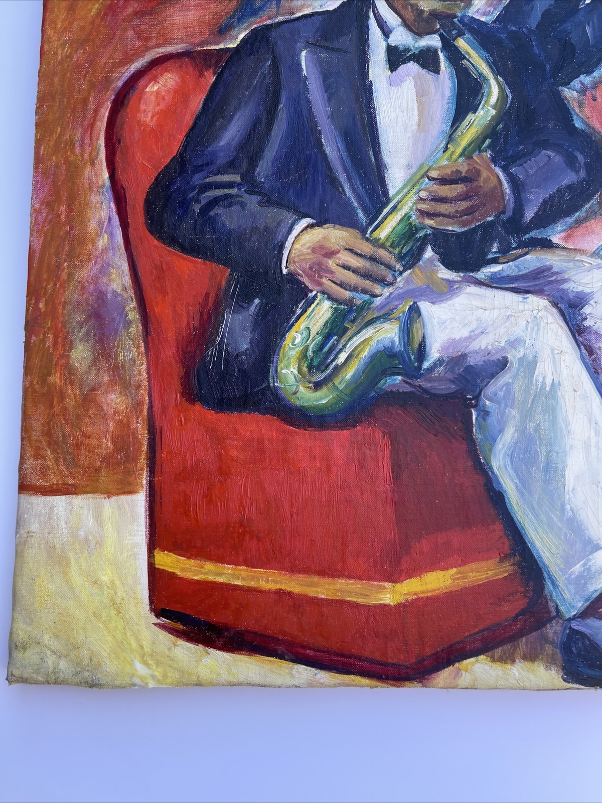 Jo Cain PAINTING ANTIQUE WPA Black Americana Large Mural Study Jazz Portrait Oil