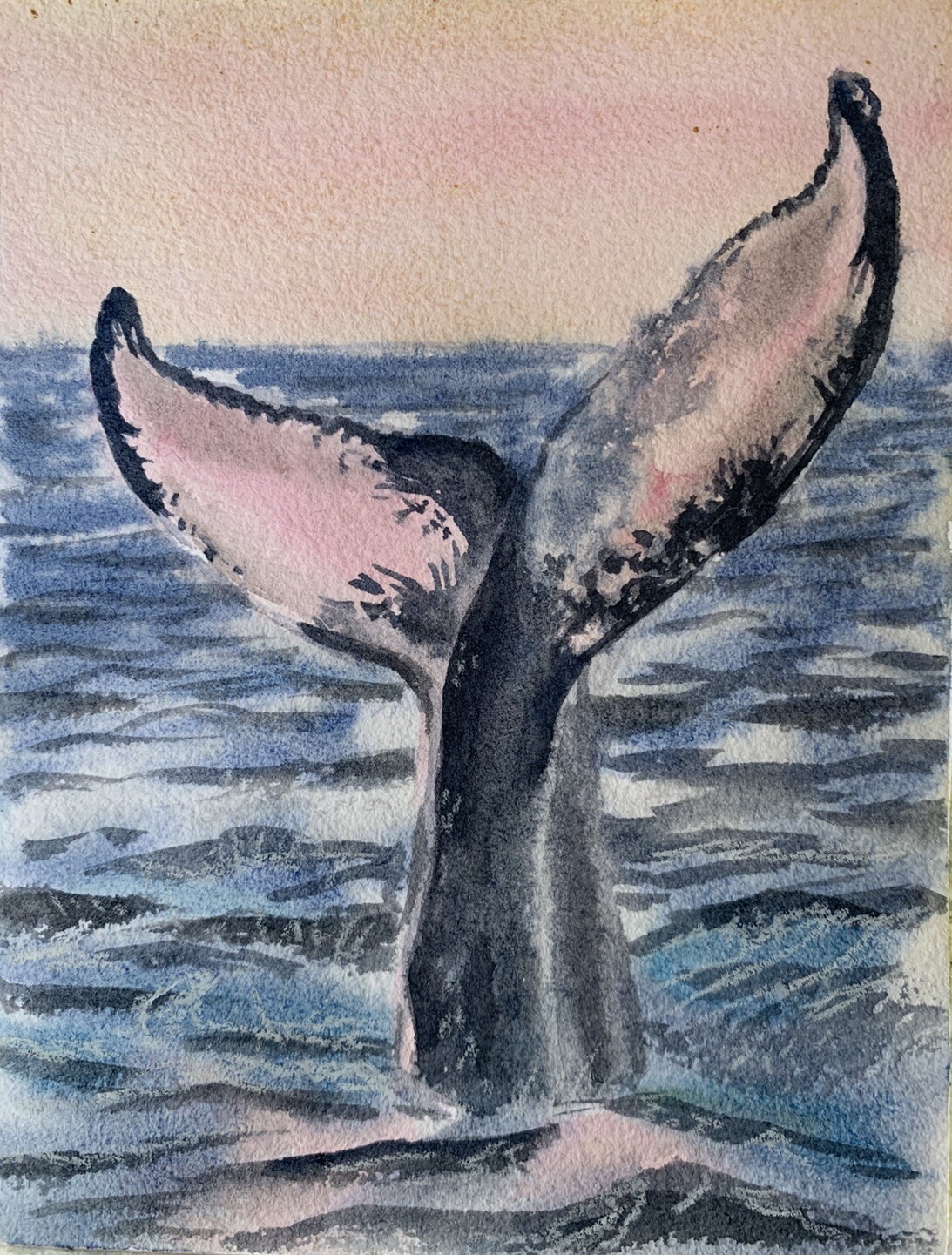 Original watercolor Whale of a Tail painting Made to order humpback artwork